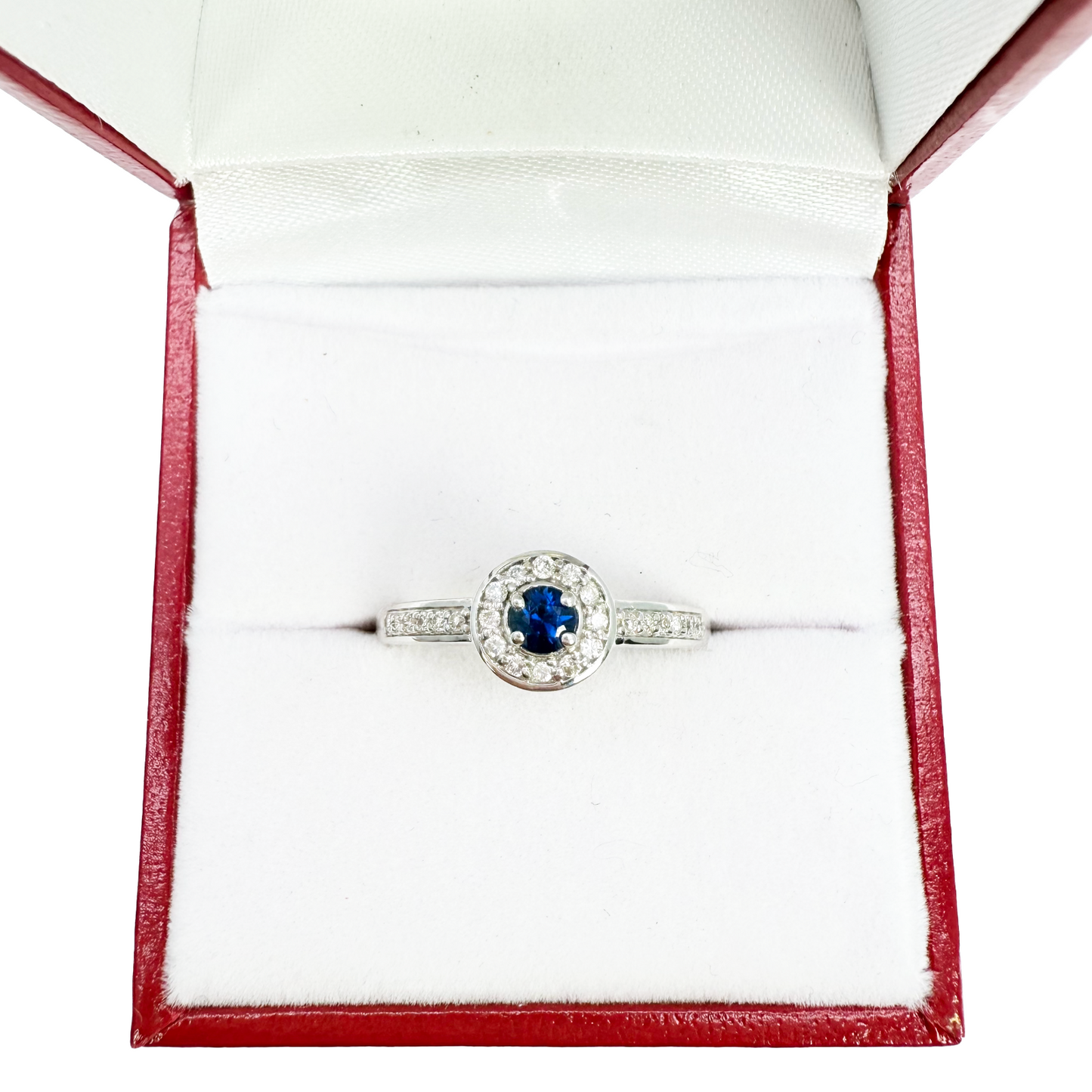 18ct Natural Blue Sapphire & Round Diamond Halo Half Eternity Ring 0.35ct