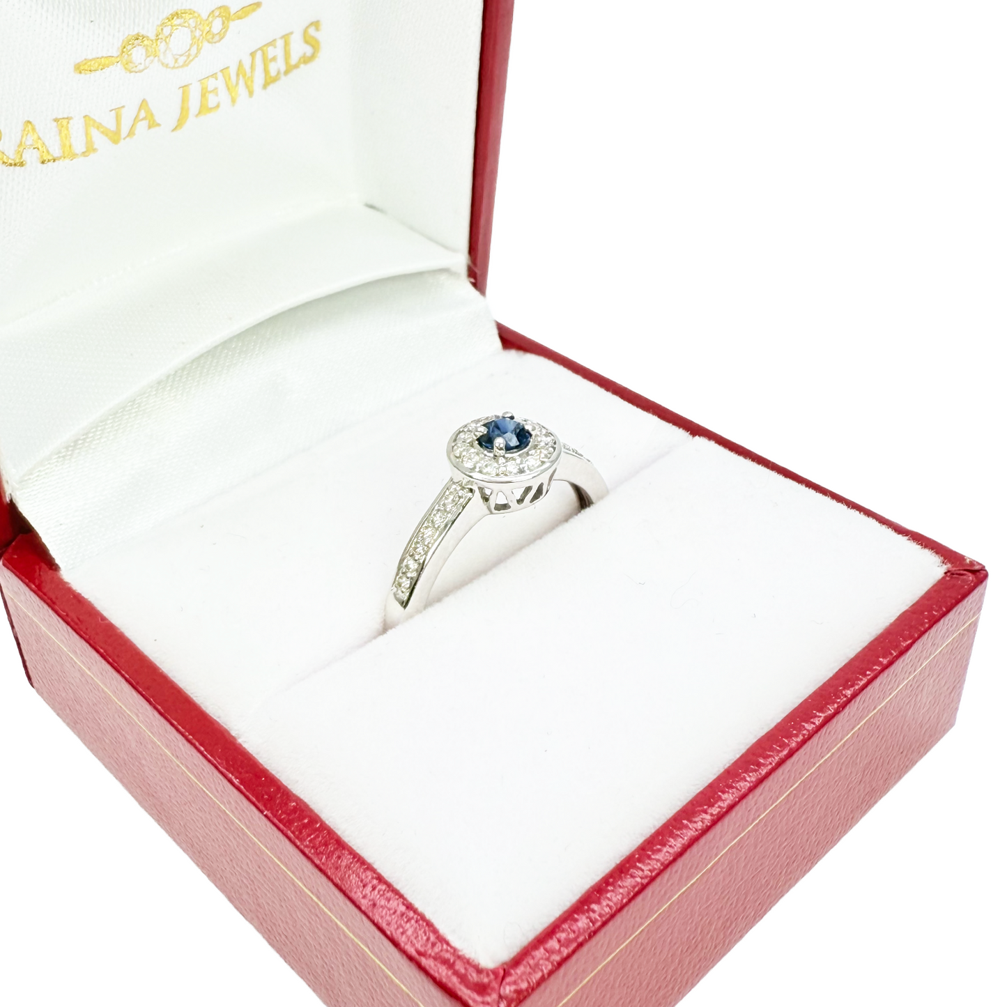 18ct Natural Blue Sapphire & Round Diamond Halo Half Eternity Ring 0.35ct