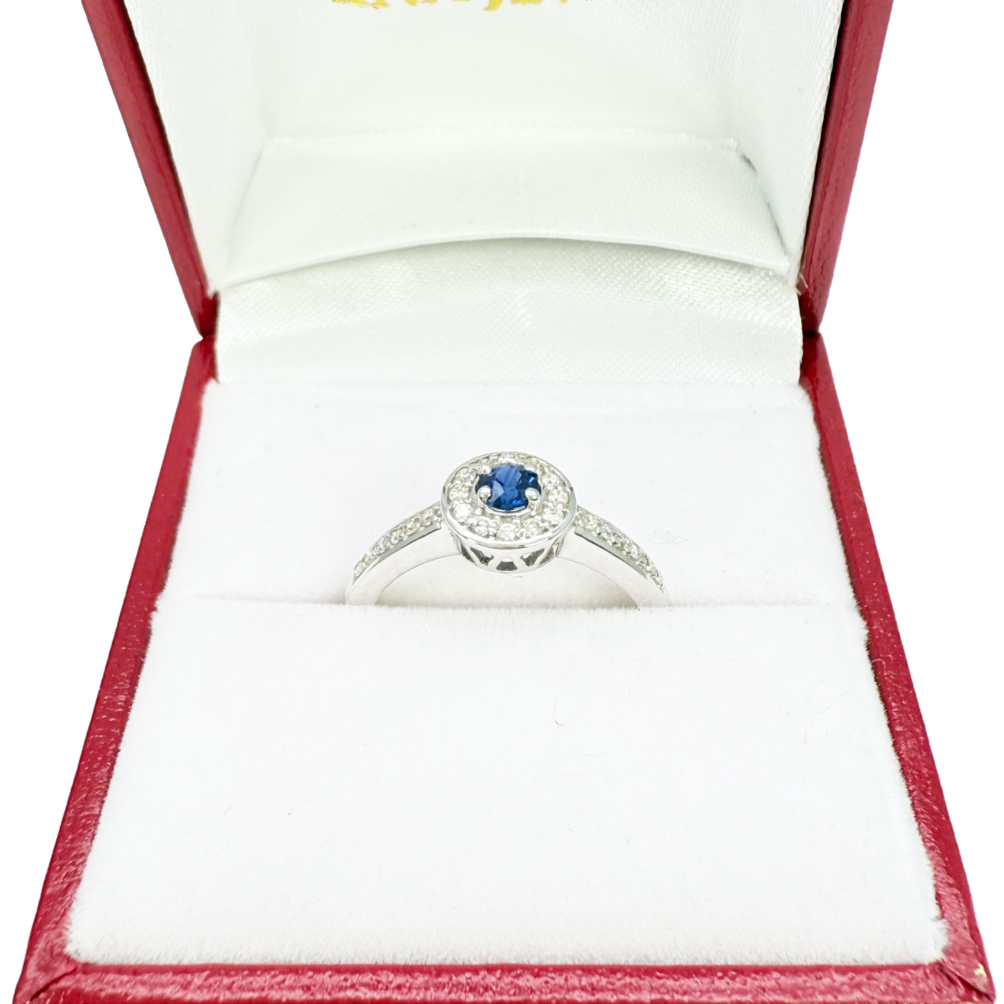 18ct Natural Blue Sapphire & Round Diamond Halo Half Eternity Ring 0.35ct