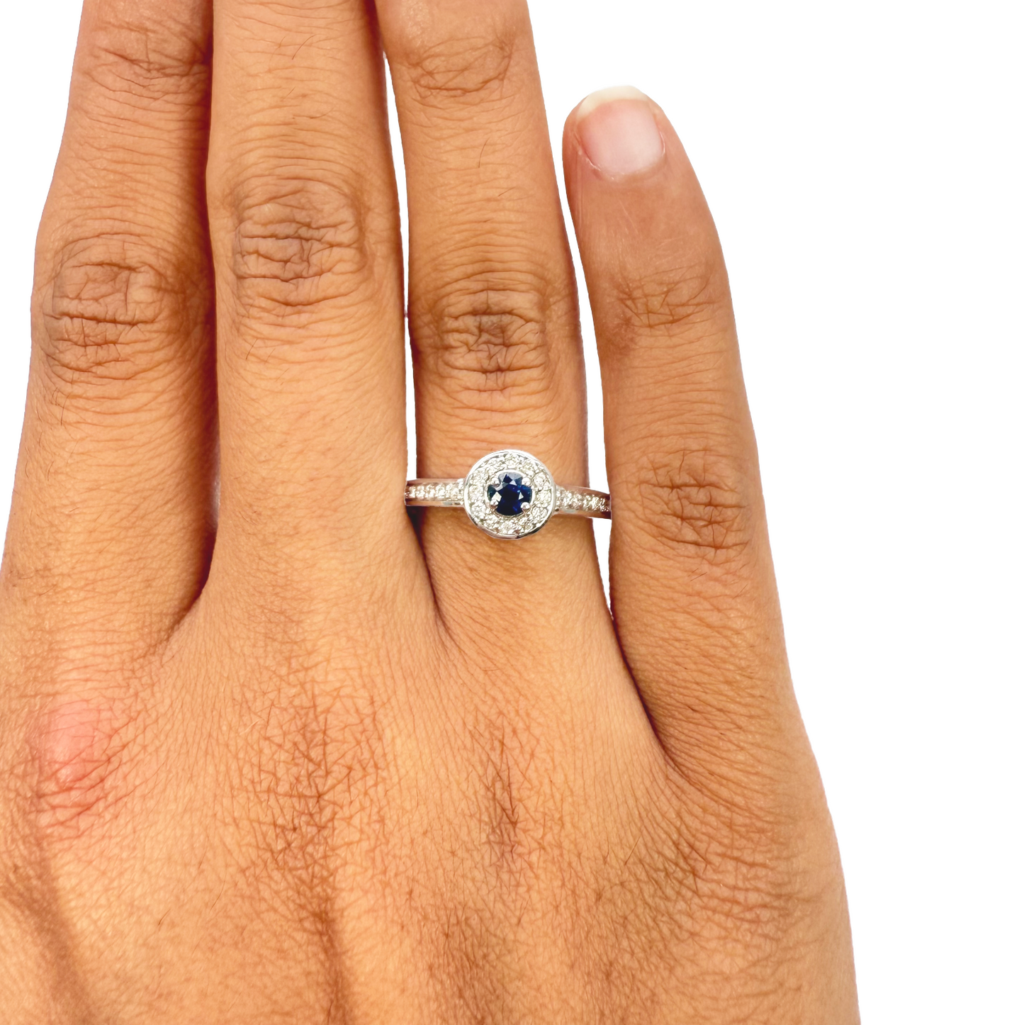 18ct Natural Blue Sapphire & Round Diamond Halo Half Eternity Ring 0.35ct
