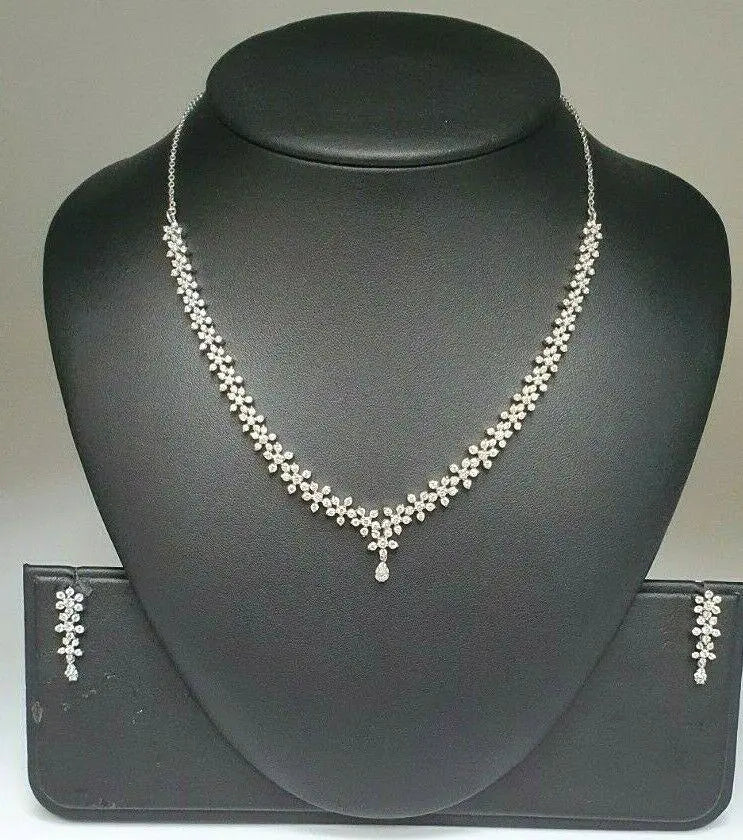 18Carat White Gold Diamond Necklace & Earrings 4.63cts 