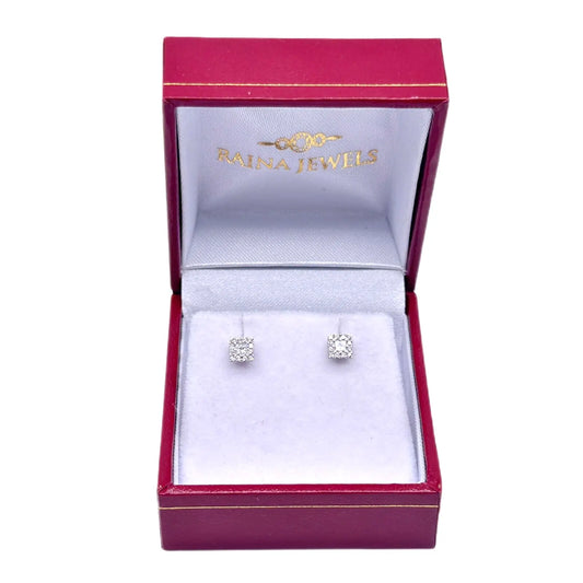 18K White gold Round and Princess cut Diamonds Stud Earrings 0.21 carats 