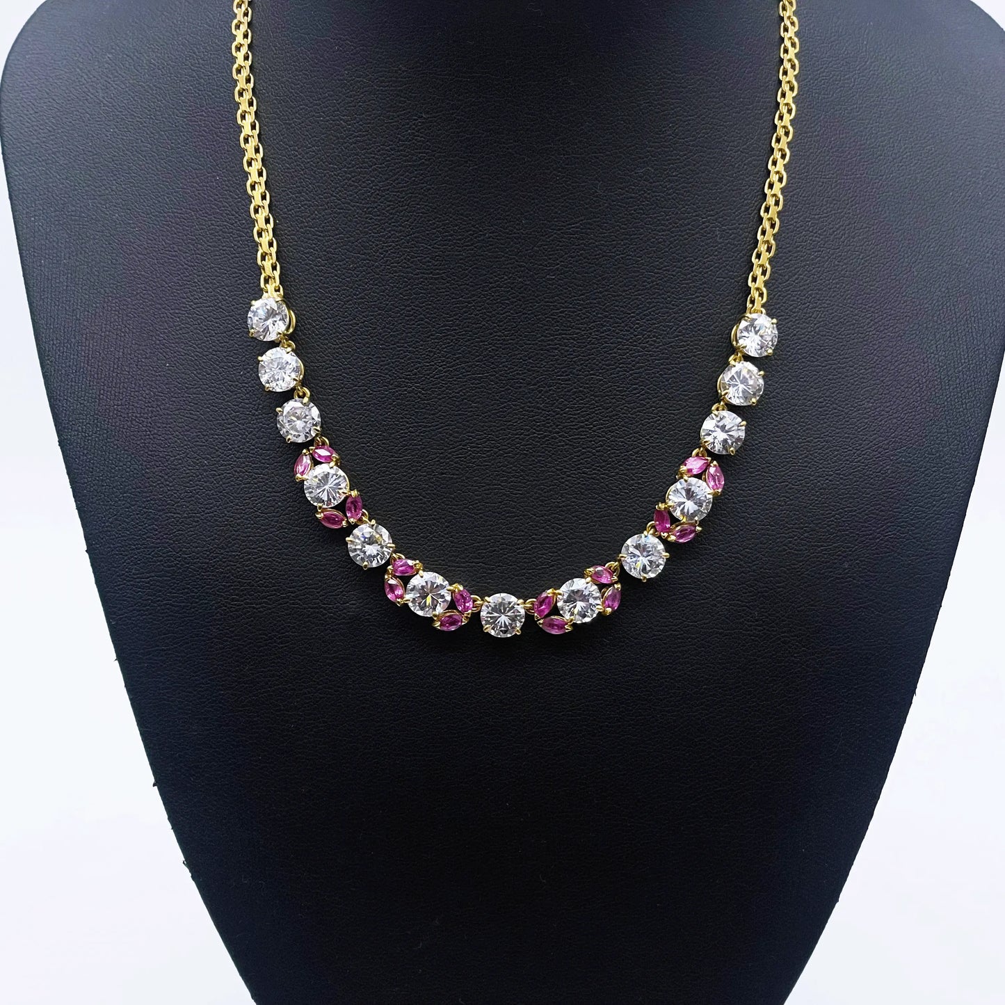 18ct Cubic Zirconia & Synthetic Ruby Necklace, 22.6gms 