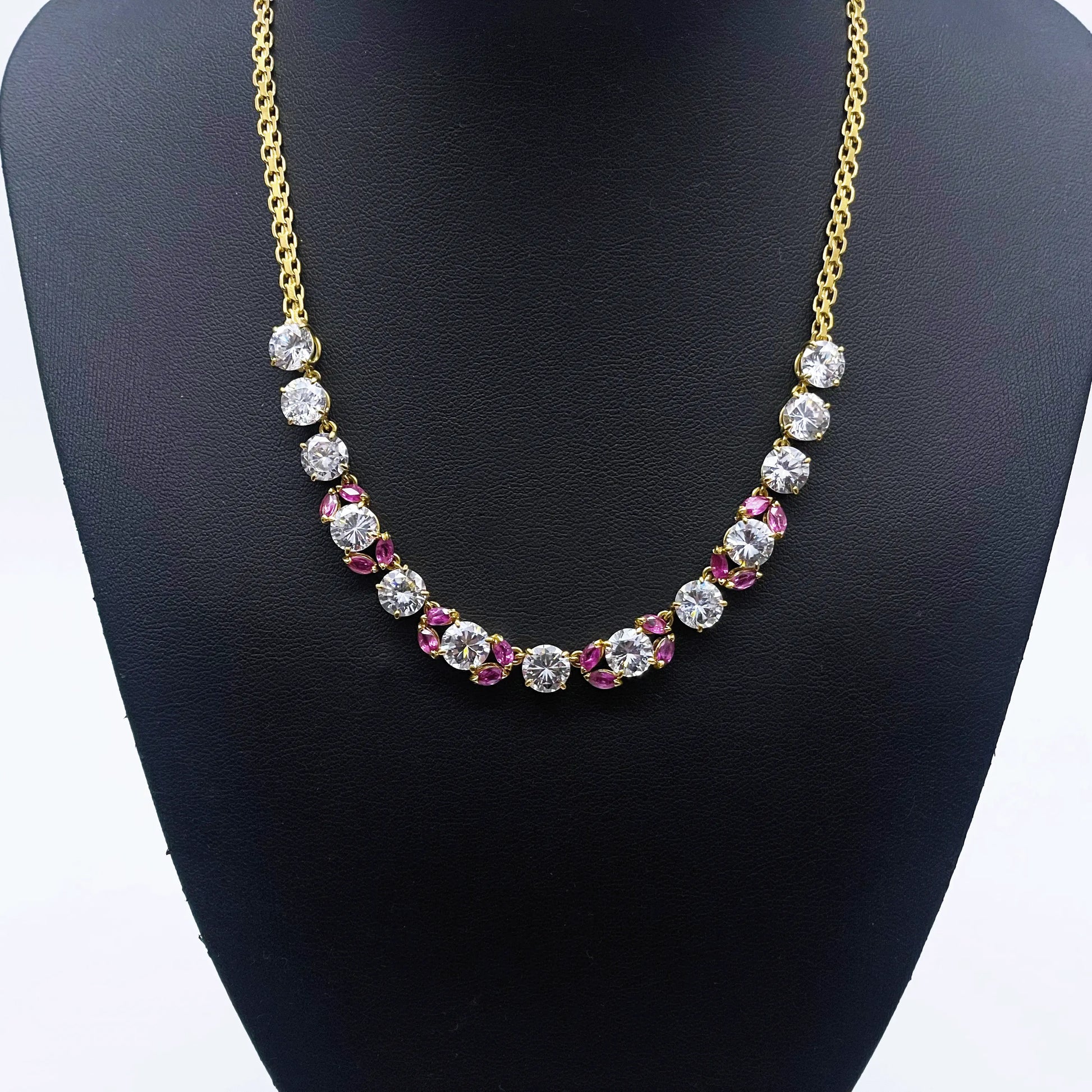 18ct Cubic Zirconia & Synthetic Ruby Necklace, 22.6gms 