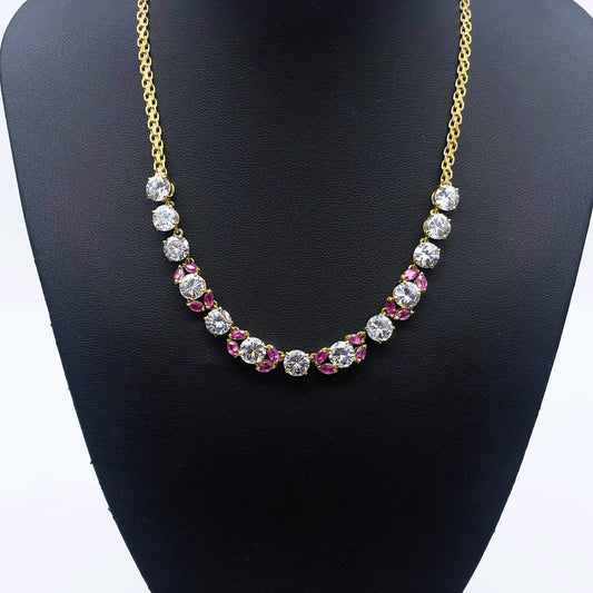 18ct Cubic Zirconia & Synthetic Ruby Necklace, 22.6gms 
