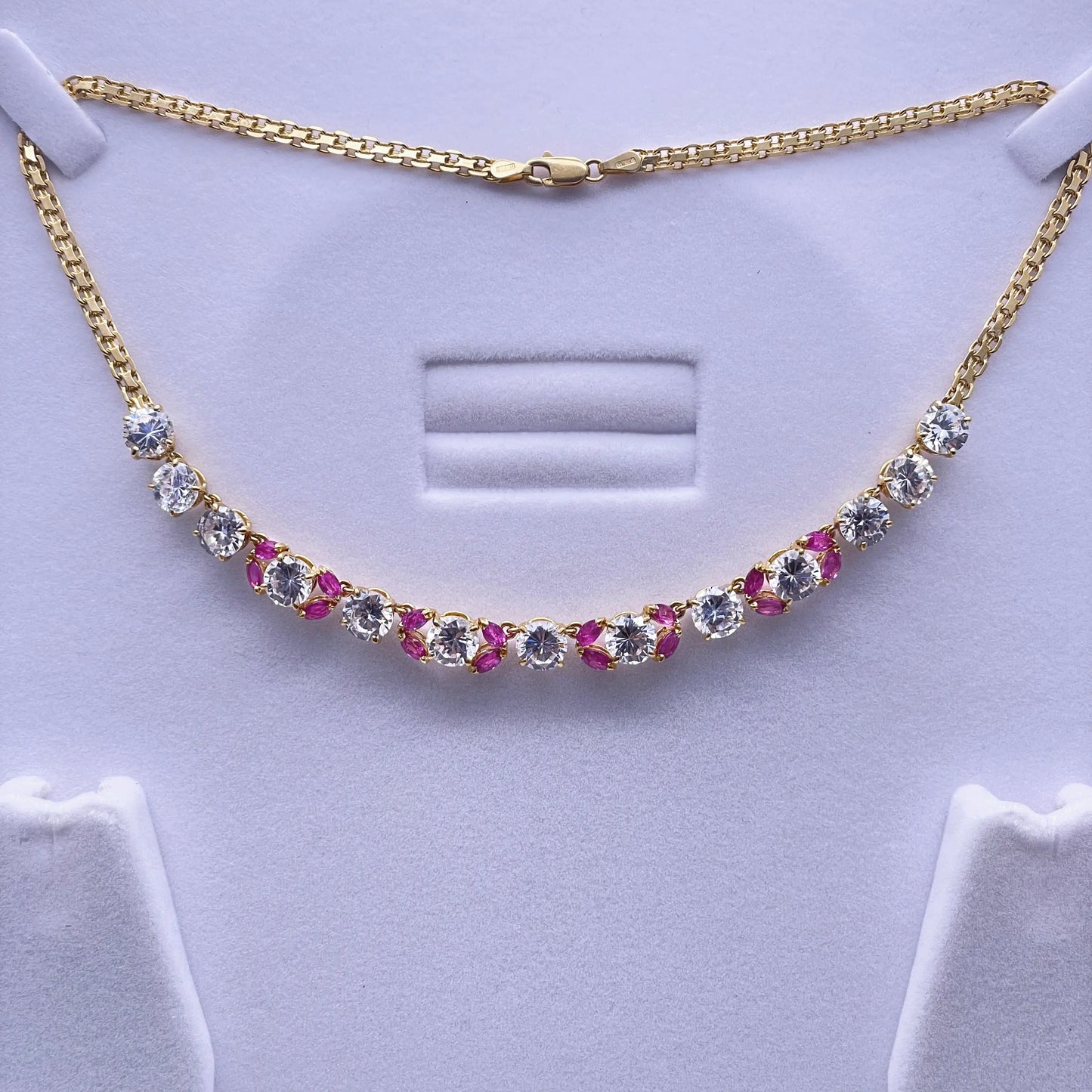 18ct Cubic Zirconia & Synthetic Ruby Necklace, 22.6gms 