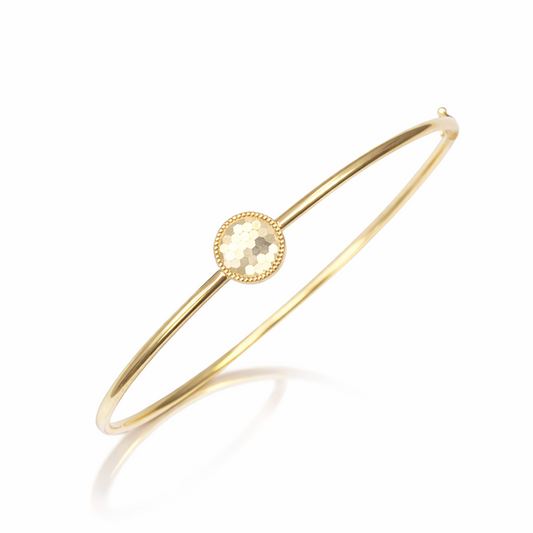 18ct Gold Bangle Minimalist Diamond Cut High Polished Bracelet Diameter 2.3 Inch 
