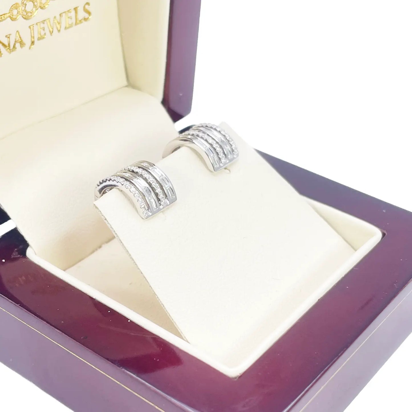 18ct Gold Diamond Hoop 0.55ct Natural Baguette & Round Huggie Earrings 9mm 