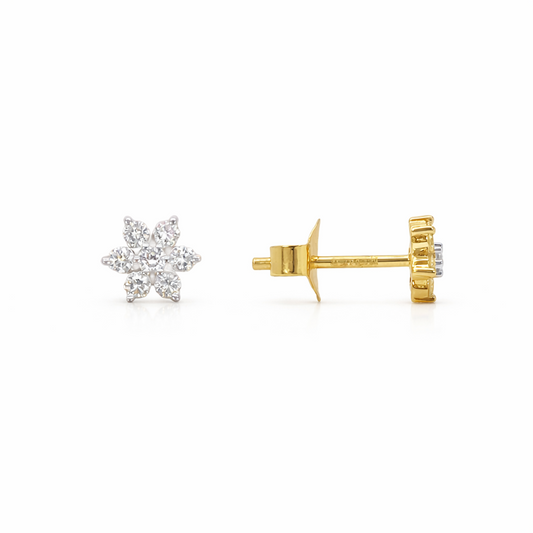 18ct Gold Diamond Stud Flower Shaped Earrings 0.25ct 
