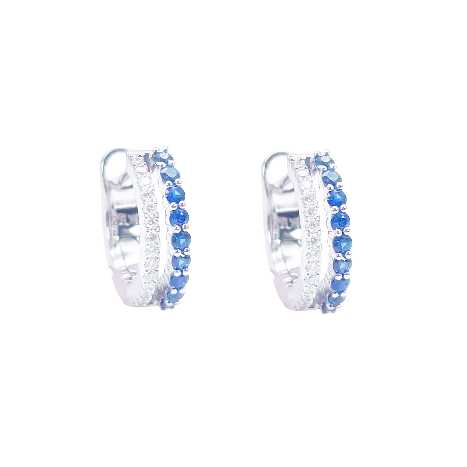 18ct Gold Diamond & Sapphire Hoop Natural 0.40ct Huggies Earrings 9mm Diameter 