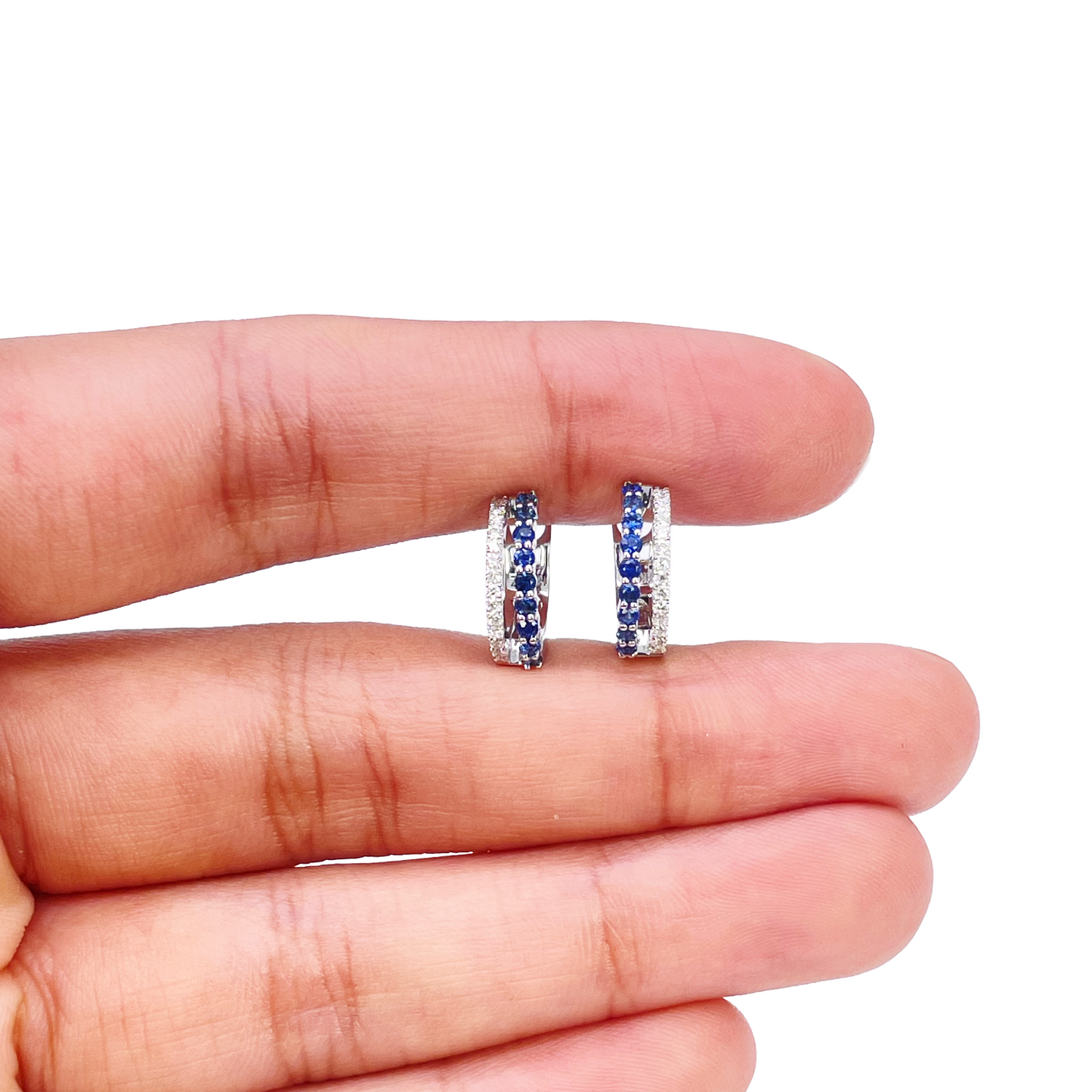 18ct Gold Diamond & Sapphire Hoop Natural 0.40ct Huggies Earrings 9mm Diameter 