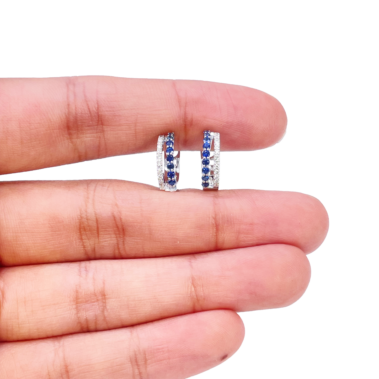 18ct Gold Diamond & Sapphire Hoop Natural 0.40ct Huggies Earrings 9mm Diameter 