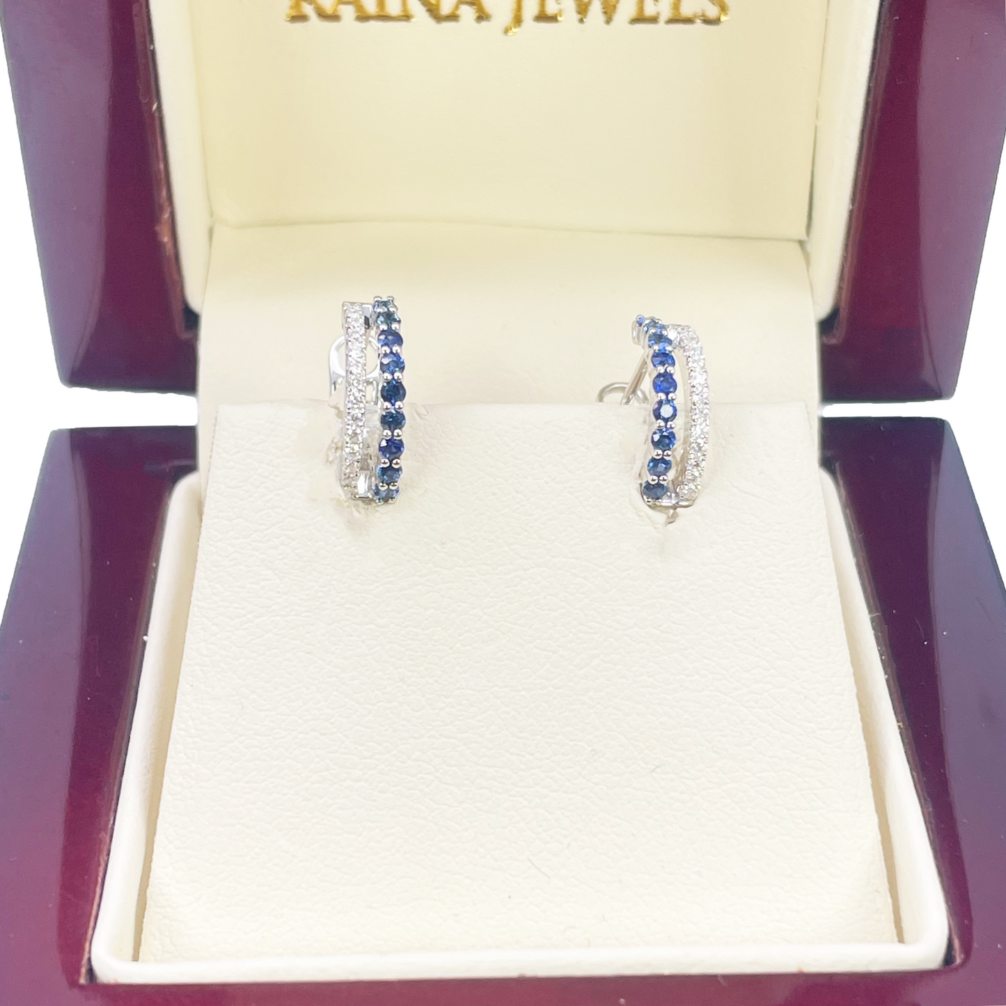 18ct Gold Diamond & Sapphire Hoop Natural 0.40ct Huggies Earrings 9mm Diameter 