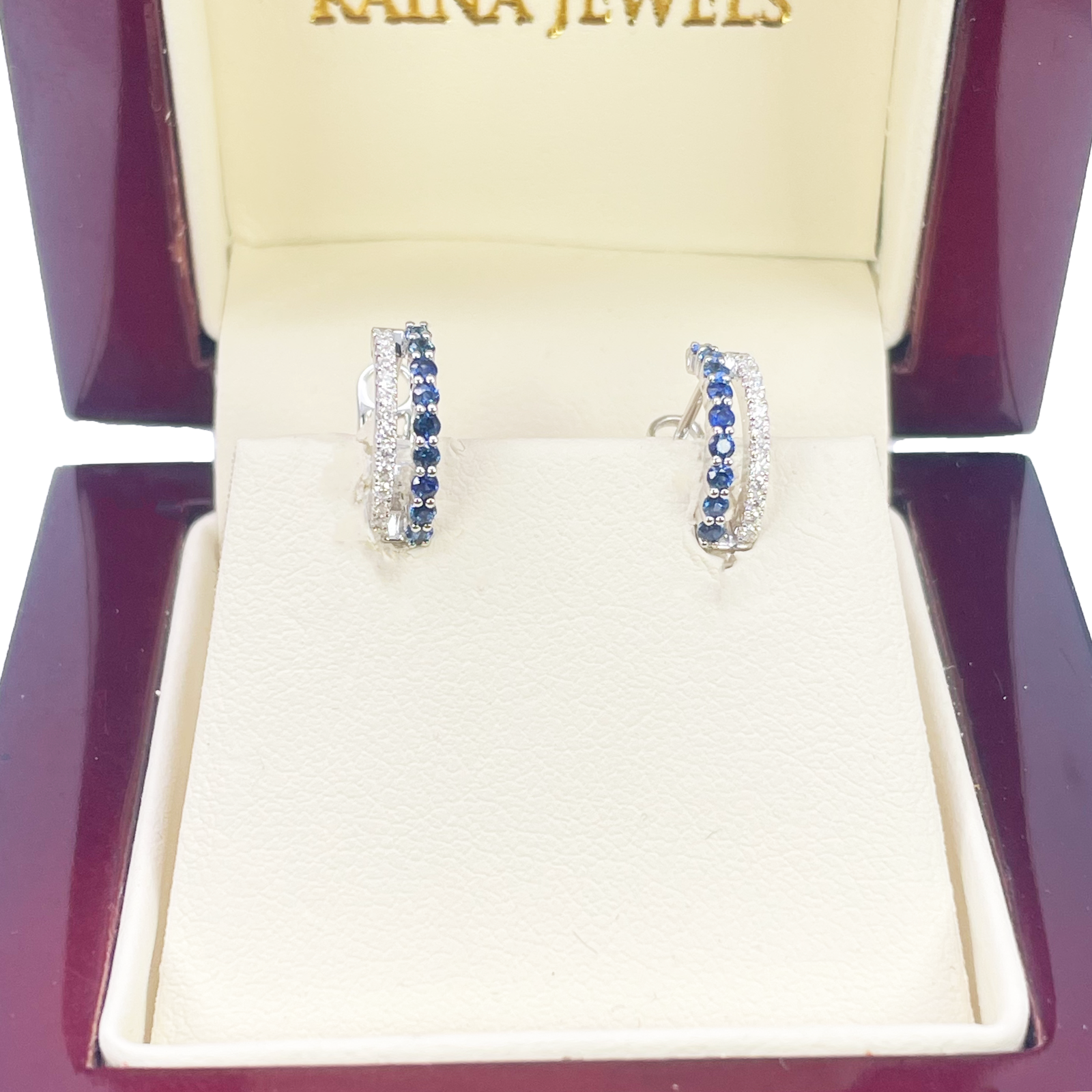 18ct Gold Diamond & Sapphire Hoop Natural 0.40ct Huggies Earrings 9mm Diameter 
