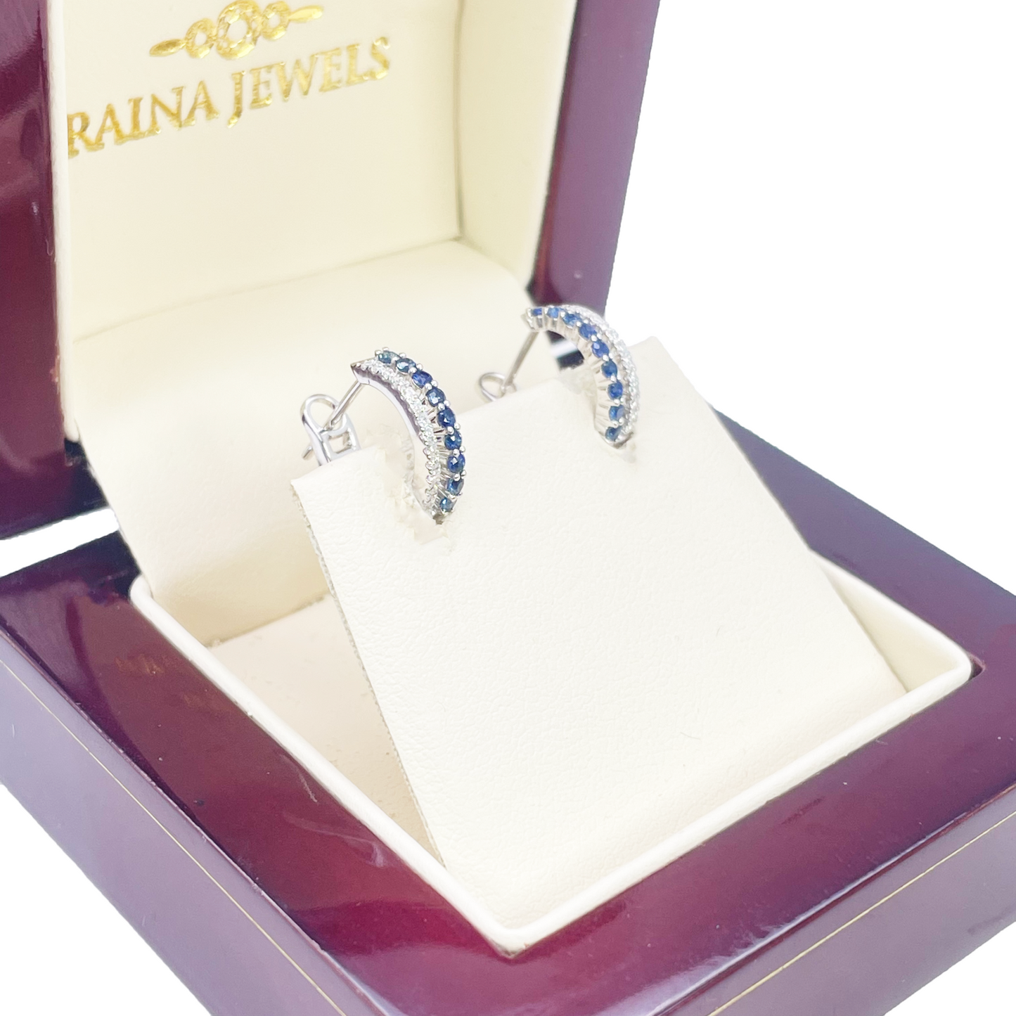 18ct Gold Diamond & Sapphire Hoop Natural 0.40ct Huggies Earrings 9mm Diameter 