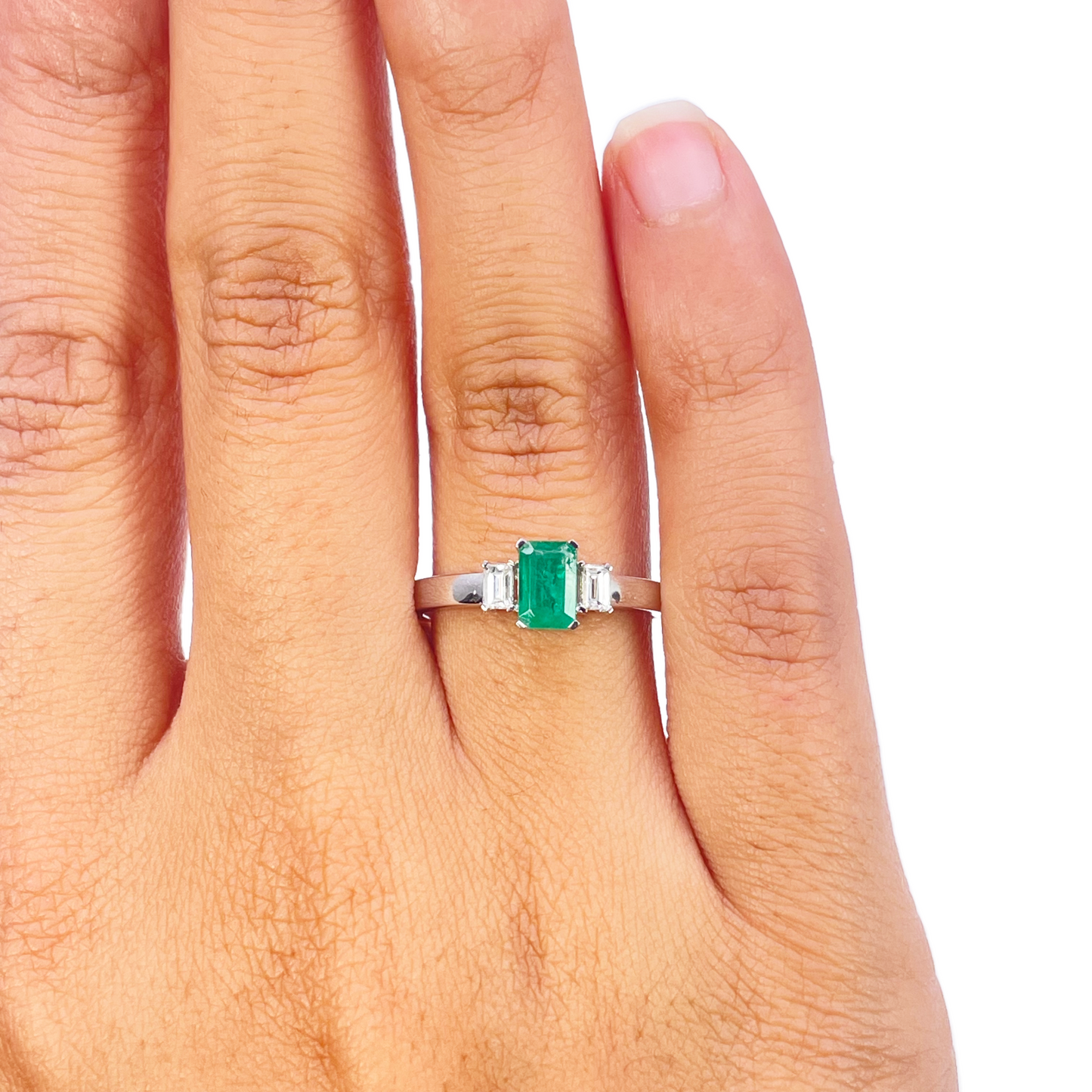18ct Gold Emerald Diamond Ring Natural Baguette & Emerald Cut 0.75ct  Diamond Ring