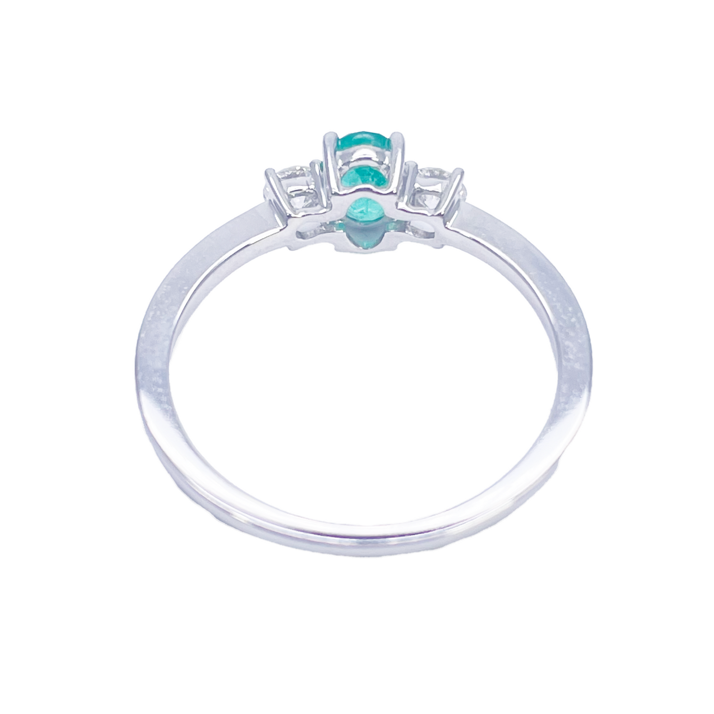 18ct Gold Emerald Diamond Ring Natural Round & Oval Cut Three-Stone 0.60ct  Diamond Ring