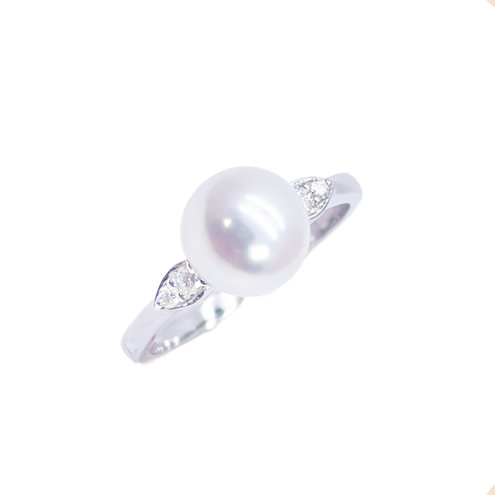 18ct Gold Freshwater Pearl Diamond Ring Natural Round 0.07ct  Diamond Ring