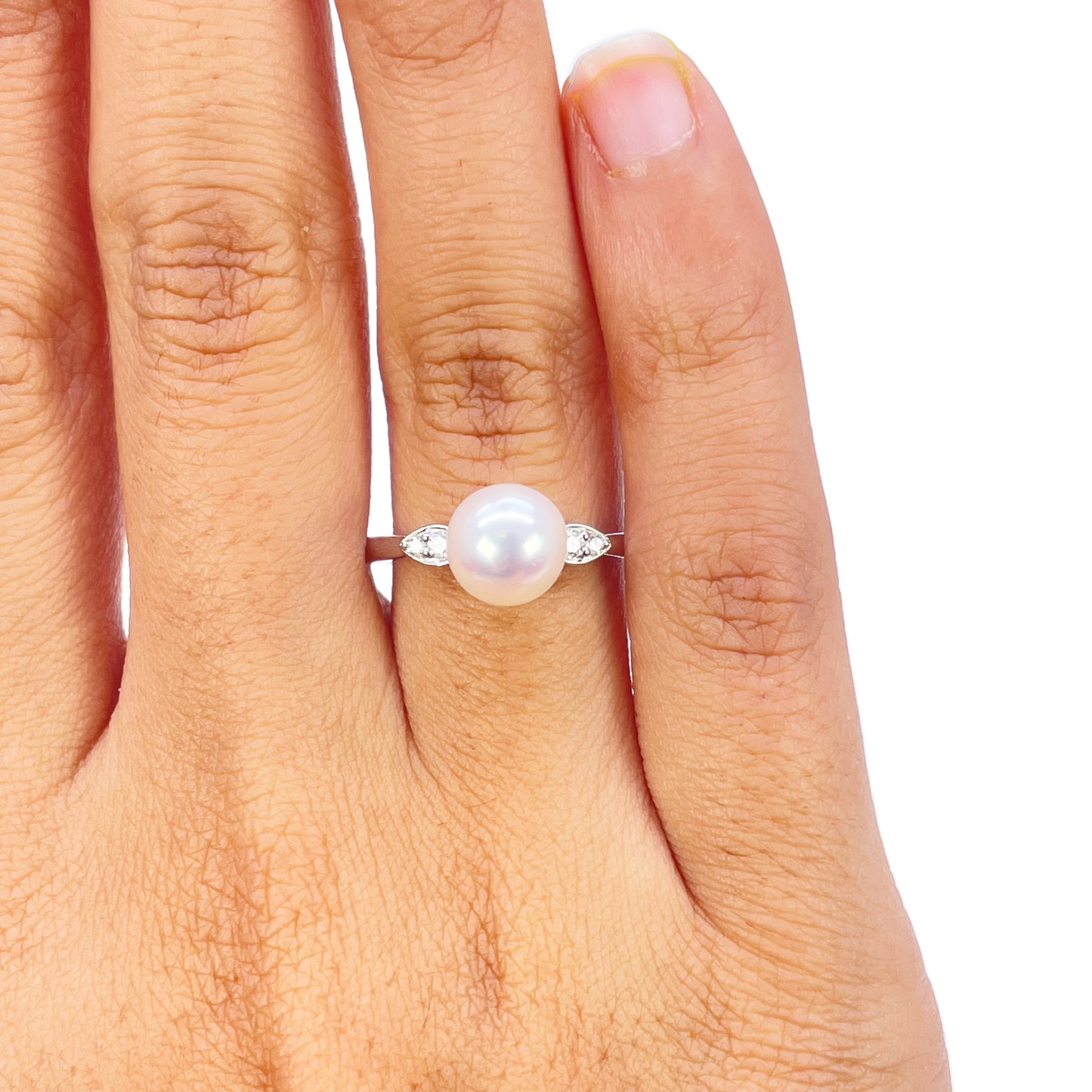 18ct Gold Freshwater Pearl Diamond Ring Natural Round 0.07ct  Diamond Ring