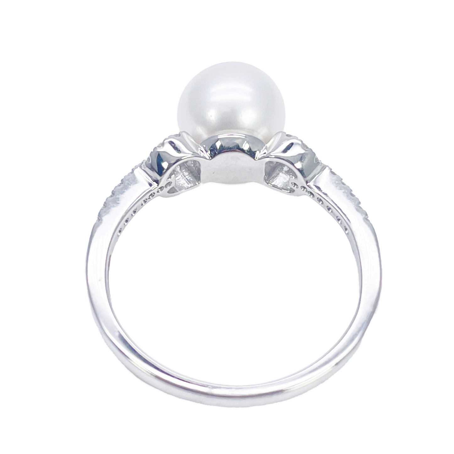 18ct Gold Freshwater Pearl Diamond Ring Natural Round 0.10ct  Diamond Ring