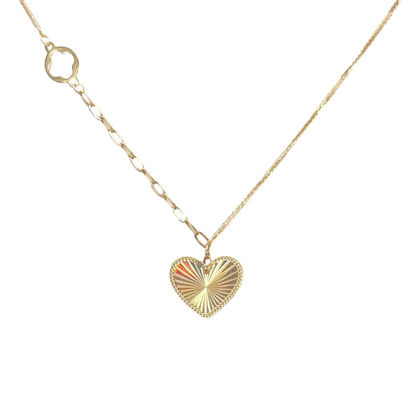 18ct Gold Heart Necklace Diamond Cut High Polished Spiga Chain 17.5 Inches 