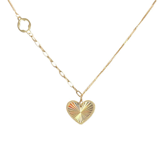 18ct Gold Heart Necklace Diamond Cut High Polished Spiga Chain 17.5 Inches 
