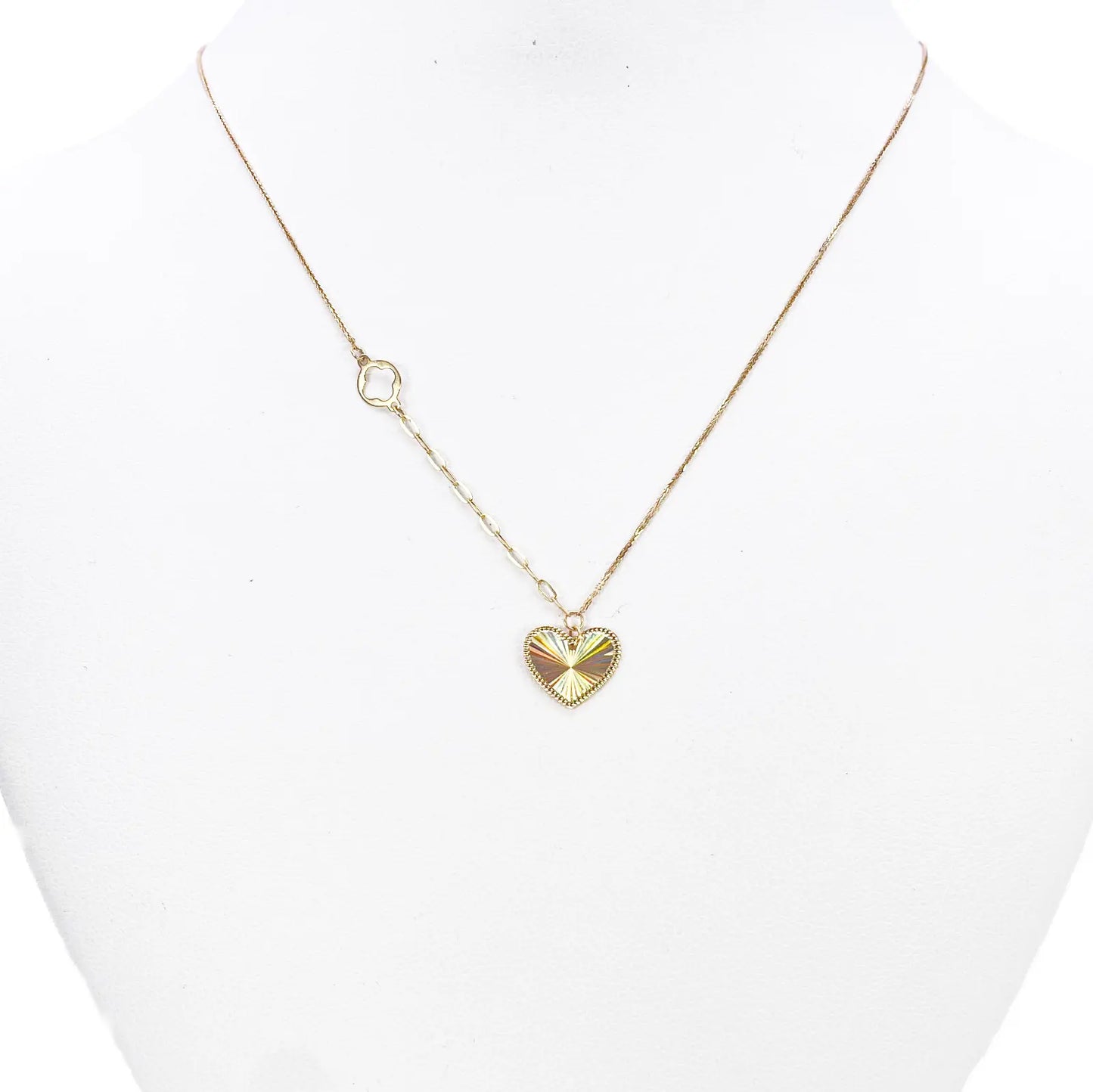 18ct Gold Heart Necklace Diamond Cut High Polished Spiga Chain 17.5 Inches 