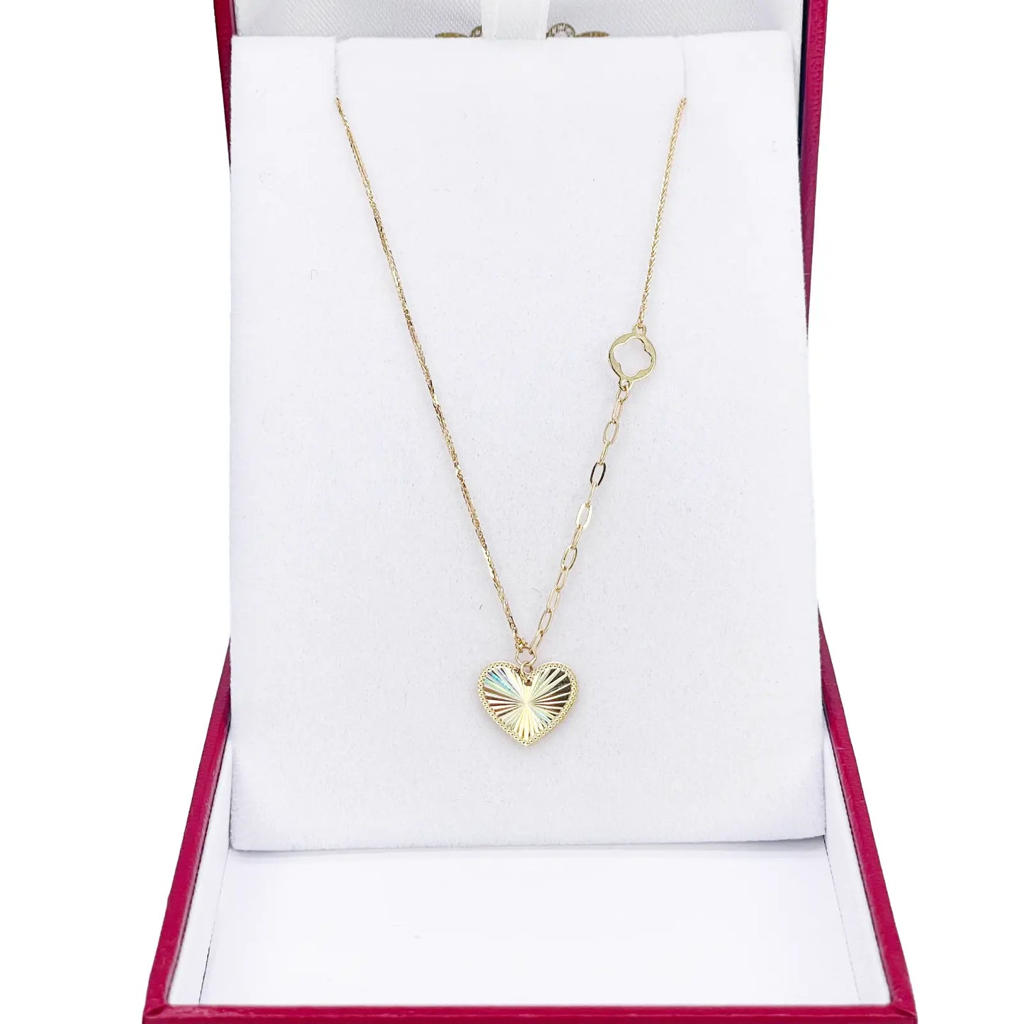 18ct Gold Heart Necklace Diamond Cut High Polished Spiga Chain 17.5 Inches 