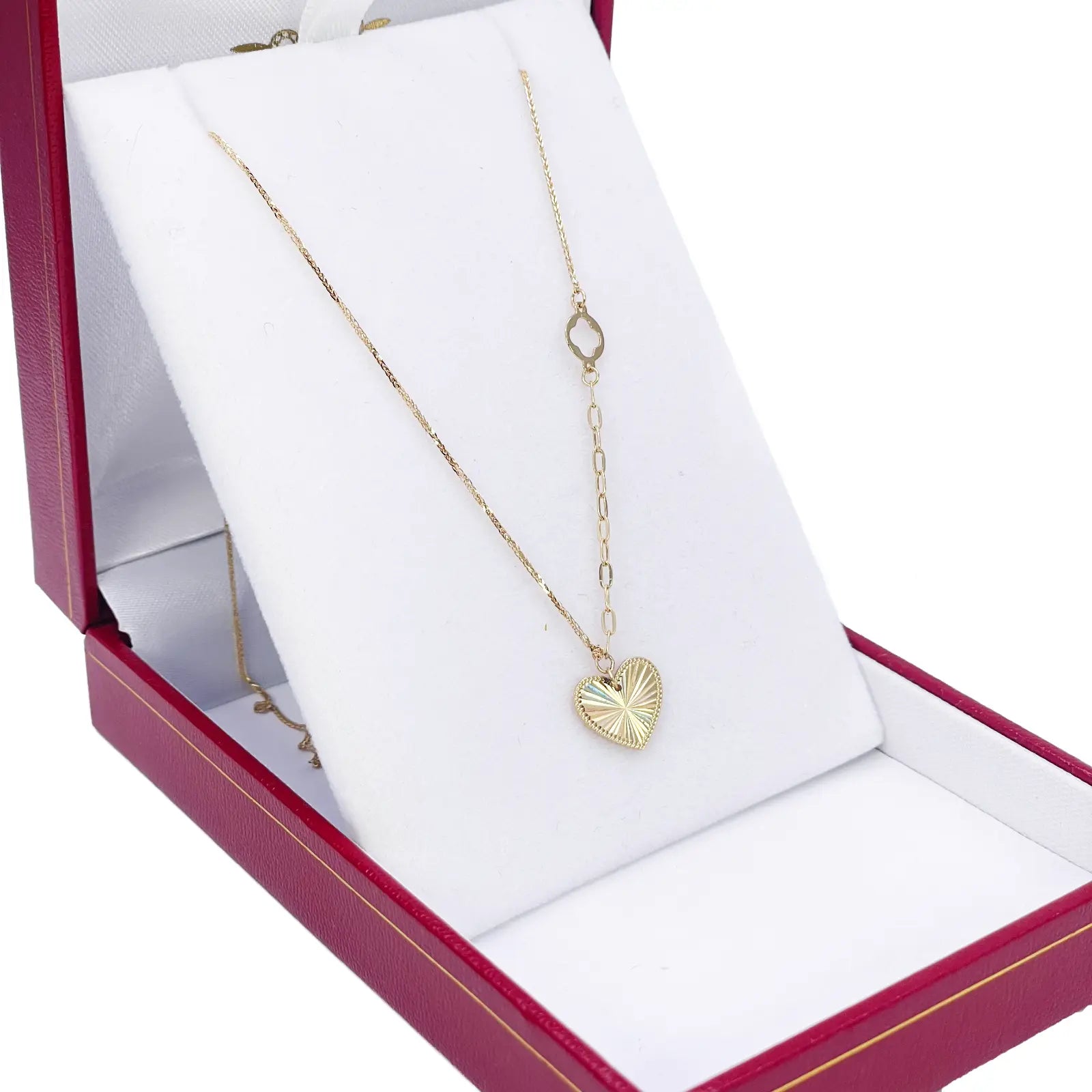 18ct Gold Heart Necklace Diamond Cut High Polished Spiga Chain 17.5 Inches 