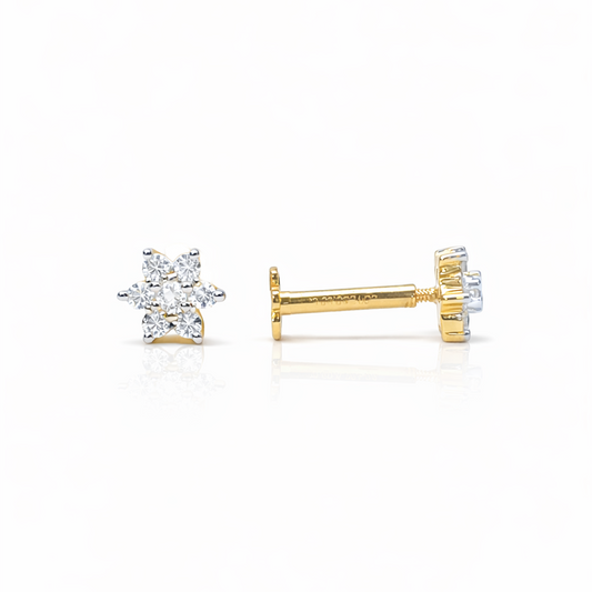 18ct Gold Natural Diamond Floral Stud Earrings 0.18ct - 4.5mm Width 
