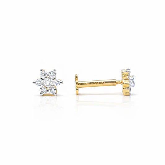 18ct Gold Natural Diamond Floral Stud Earrings 0.18ct - 4.5mm Width 