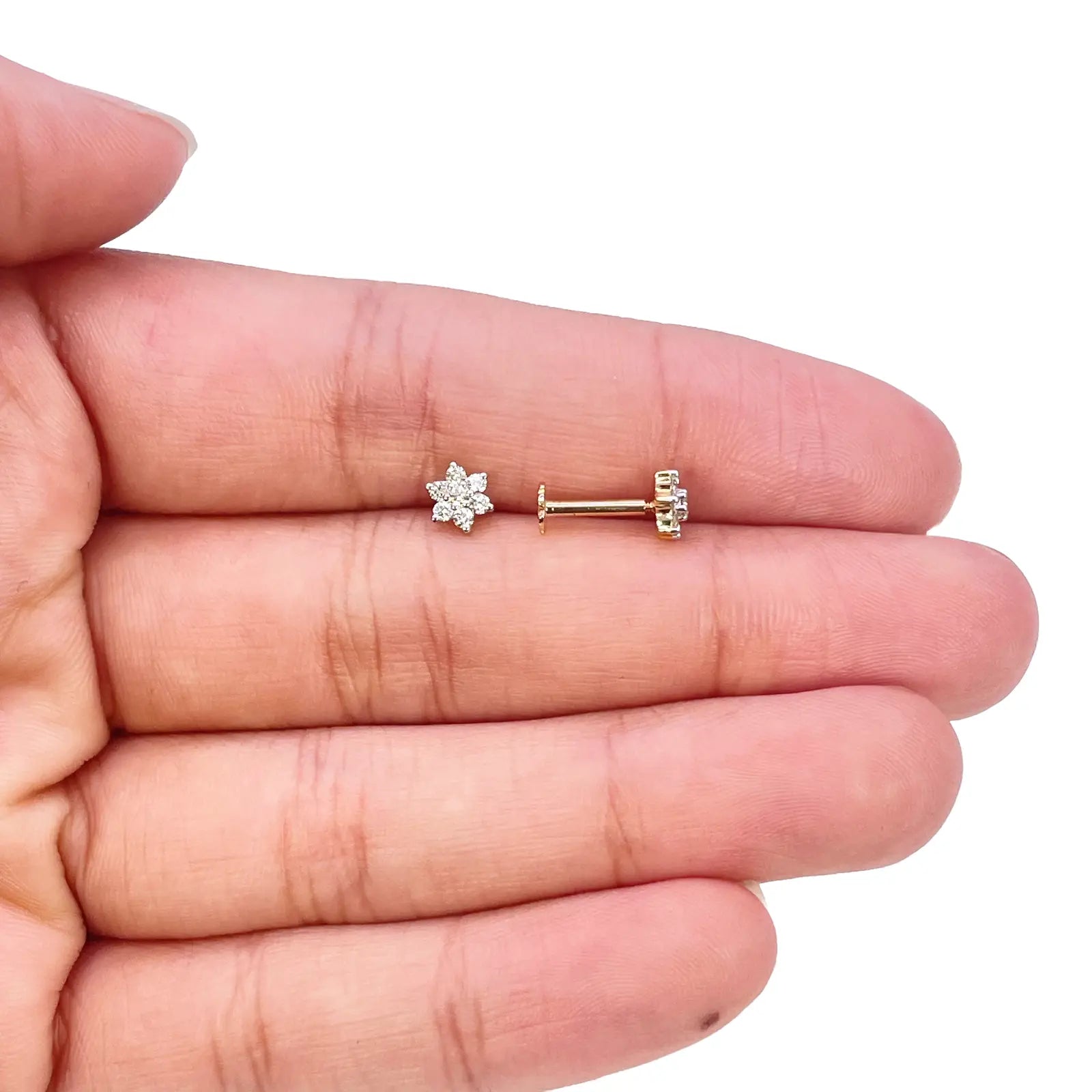 18ct Gold Natural Diamond Floral Stud Earrings 0.18ct - 4.5mm Width 