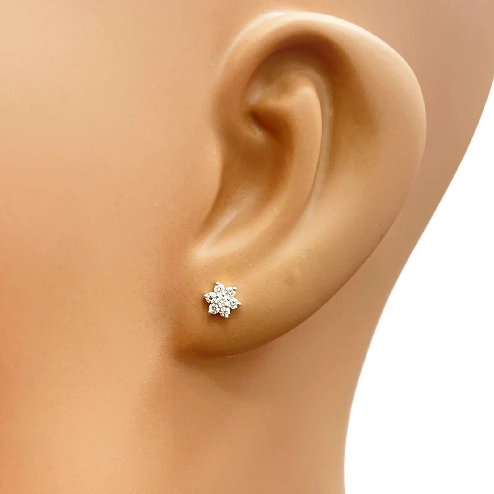 18ct Gold Natural Diamond Floral Stud Earrings 0.18ct - 4.5mm Width 