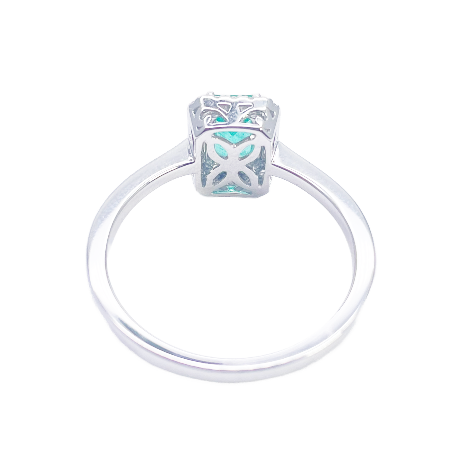 18ct Gold Natural Emerald Diamond Halo Ring Round & Emerald Cut 0.70ct  Diamond Ring