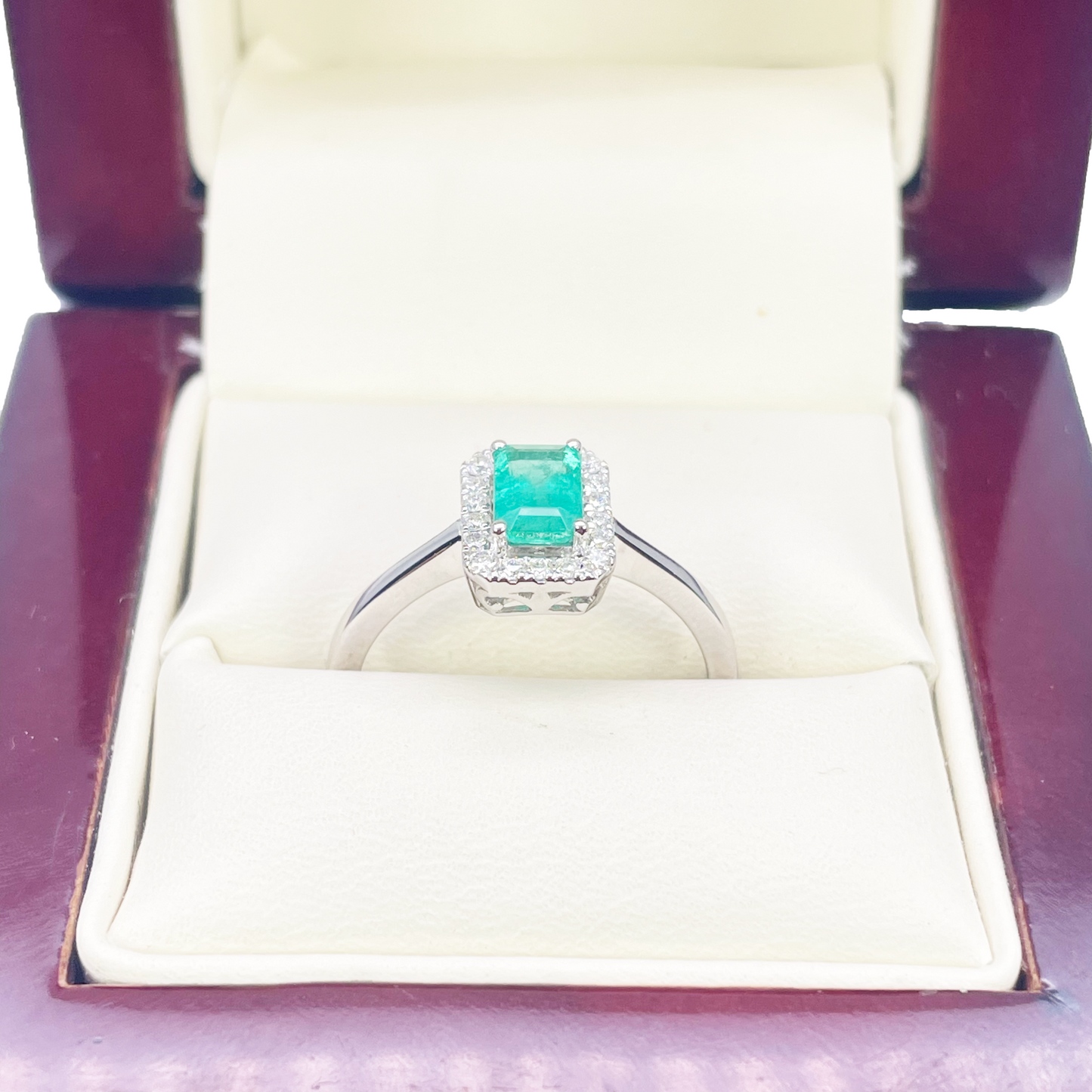 18ct Gold Natural Emerald Diamond Halo Ring Round & Emerald Cut 0.70ct  Diamond Ring