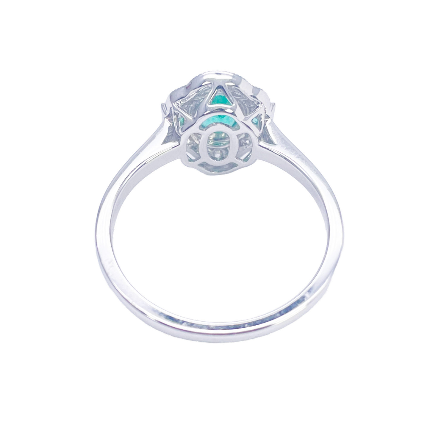 18ct Gold Natural Emerald Diamond Ring Round, Baguette & Oval Cut 0.66ct  Diamond Ring