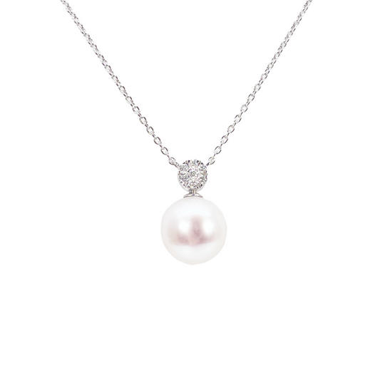 18ct Gold Natural Freshwater Pearl & Diamond Pendant Necklace 0.05ct 17 Inches 