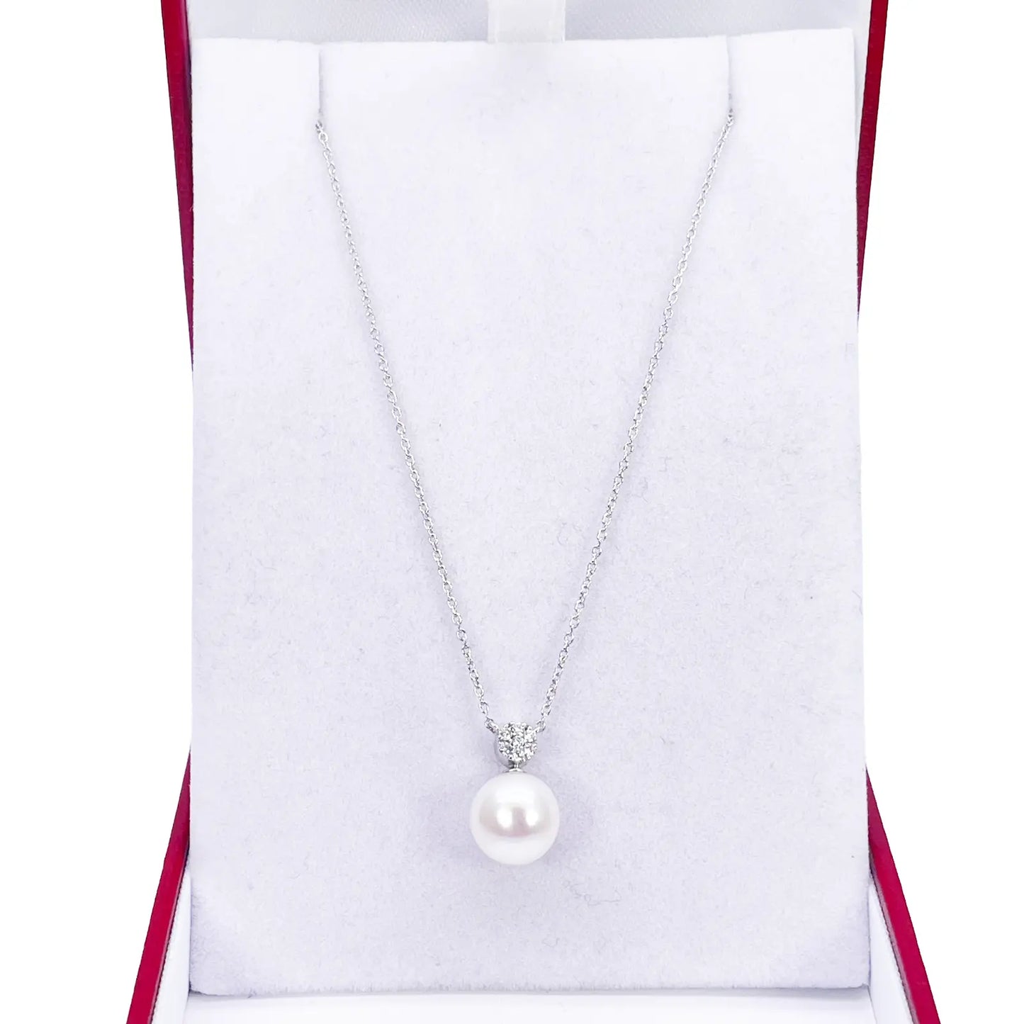 18ct Gold Natural Freshwater Pearl & Diamond Pendant Necklace 0.05ct 17 Inches 