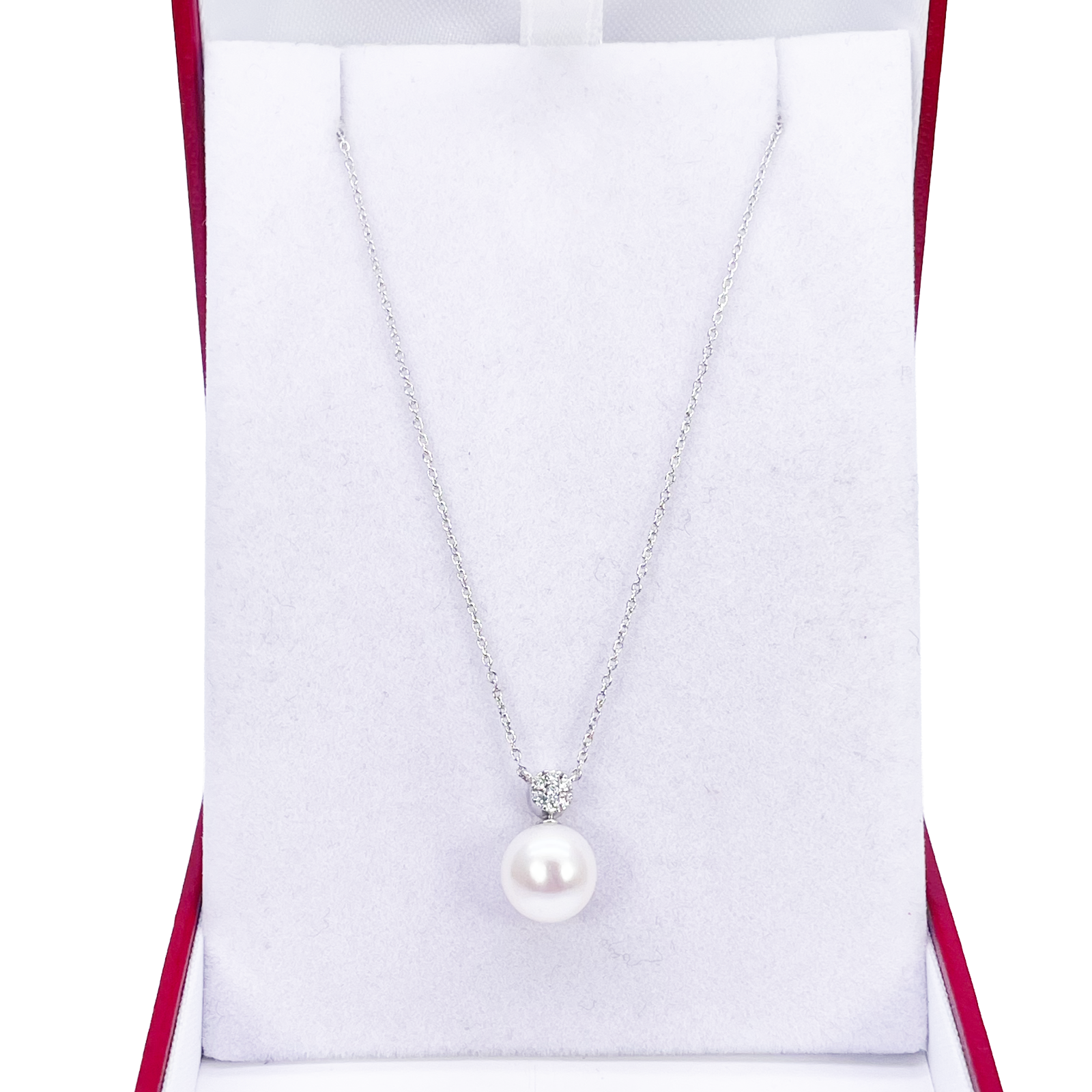 18ct Gold Natural Freshwater Pearl & Diamond Pendant Necklace 0.05ct 17 Inches 