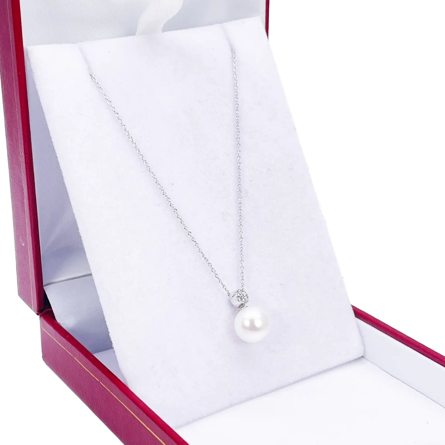 18ct Gold Natural Freshwater Pearl & Diamond Pendant Necklace 0.05ct 17 Inches 