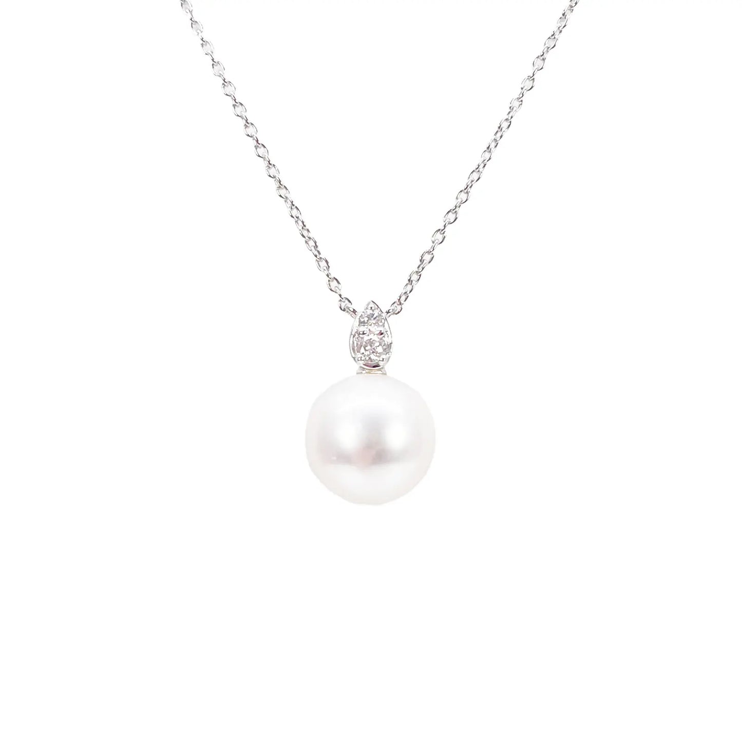 18ct Gold Natural Freshwater Pearl & Diamond Pendant Necklace 0.05ct 17 Inches 