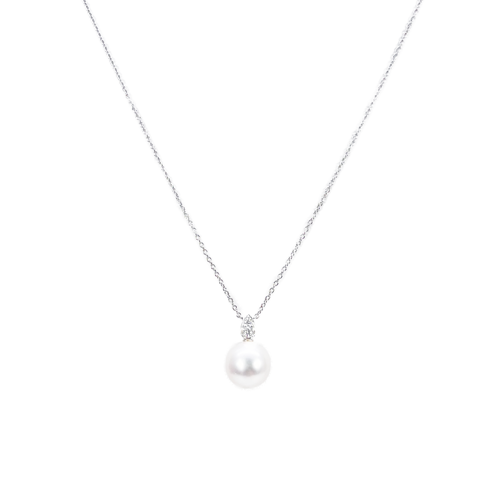 18ct Gold Natural Freshwater Pearl & Diamond Pendant Necklace 0.05ct 17 Inches 