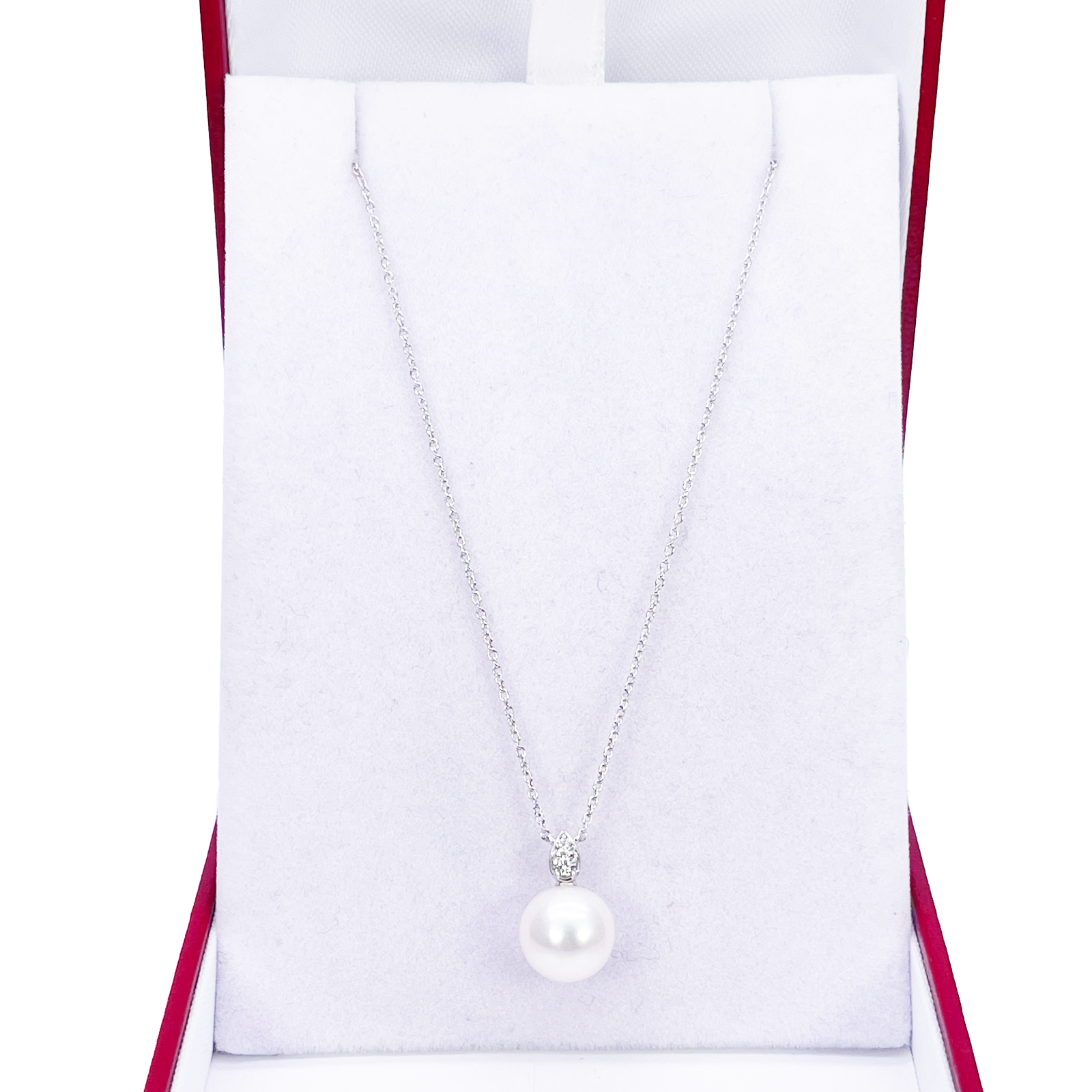 18ct Gold Natural Freshwater Pearl & Diamond Pendant Necklace 0.05ct 17 Inches 