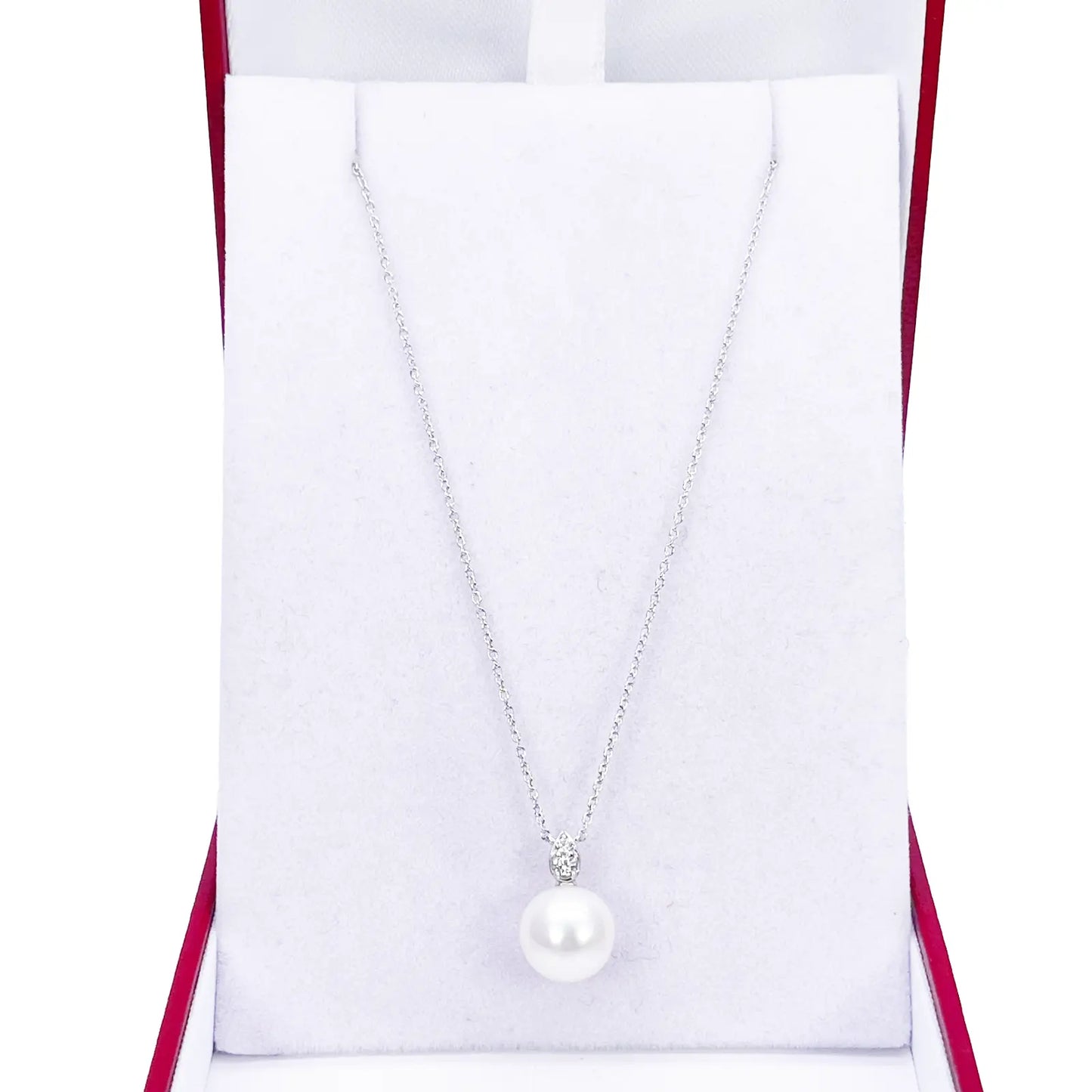 18ct Gold Natural Freshwater Pearl & Diamond Pendant Necklace 0.05ct 17 Inches 