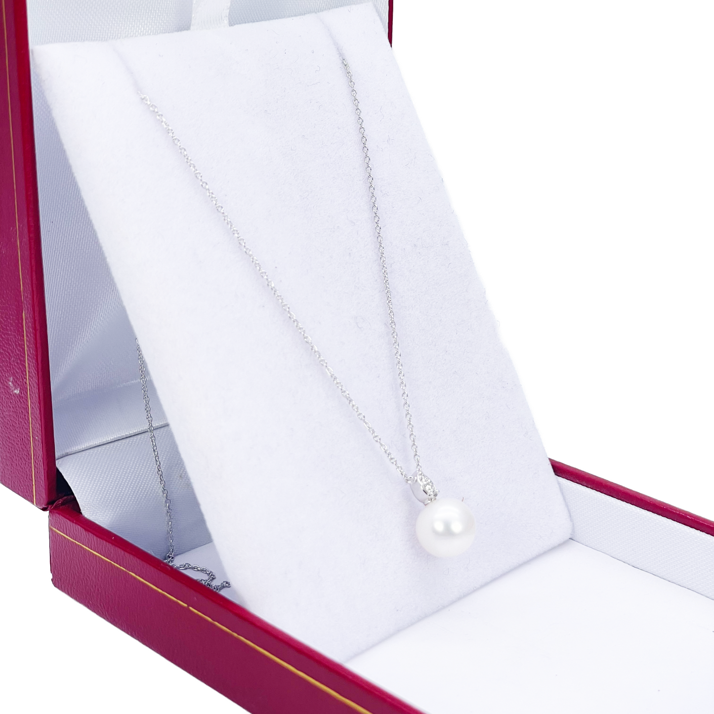 18ct Gold Natural Freshwater Pearl & Diamond Pendant Necklace 0.05ct 17 Inches 