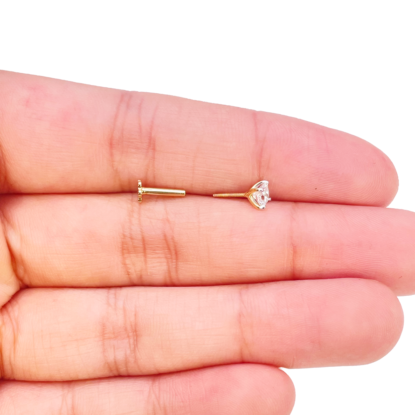 18ct Gold Natural Princess Diamond Nose Stud Pin 0.20ct 4 Claw Certified 