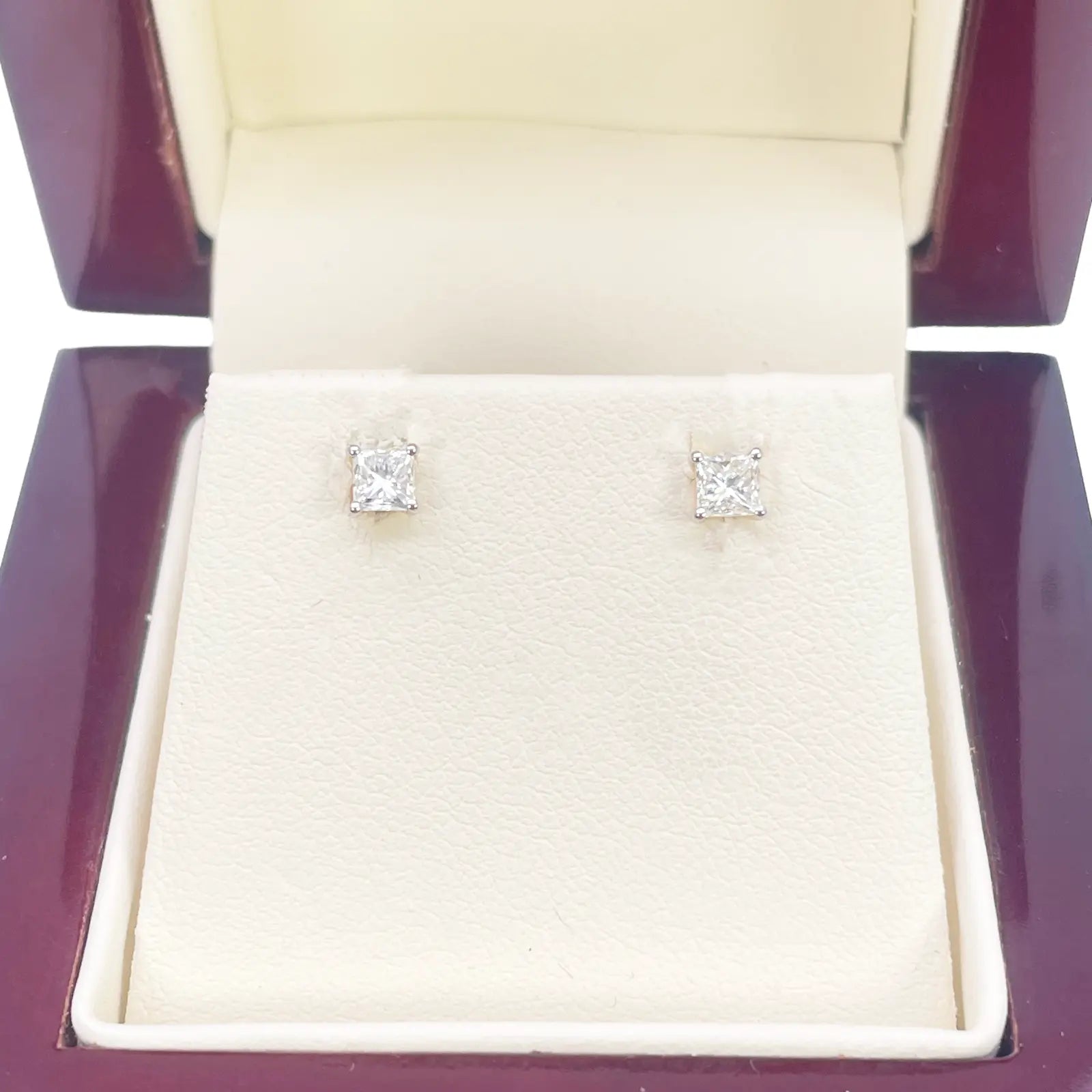 18ct Gold Natural Princess Diamond Stud Earrings 0.40ct 4 Claw Certified 