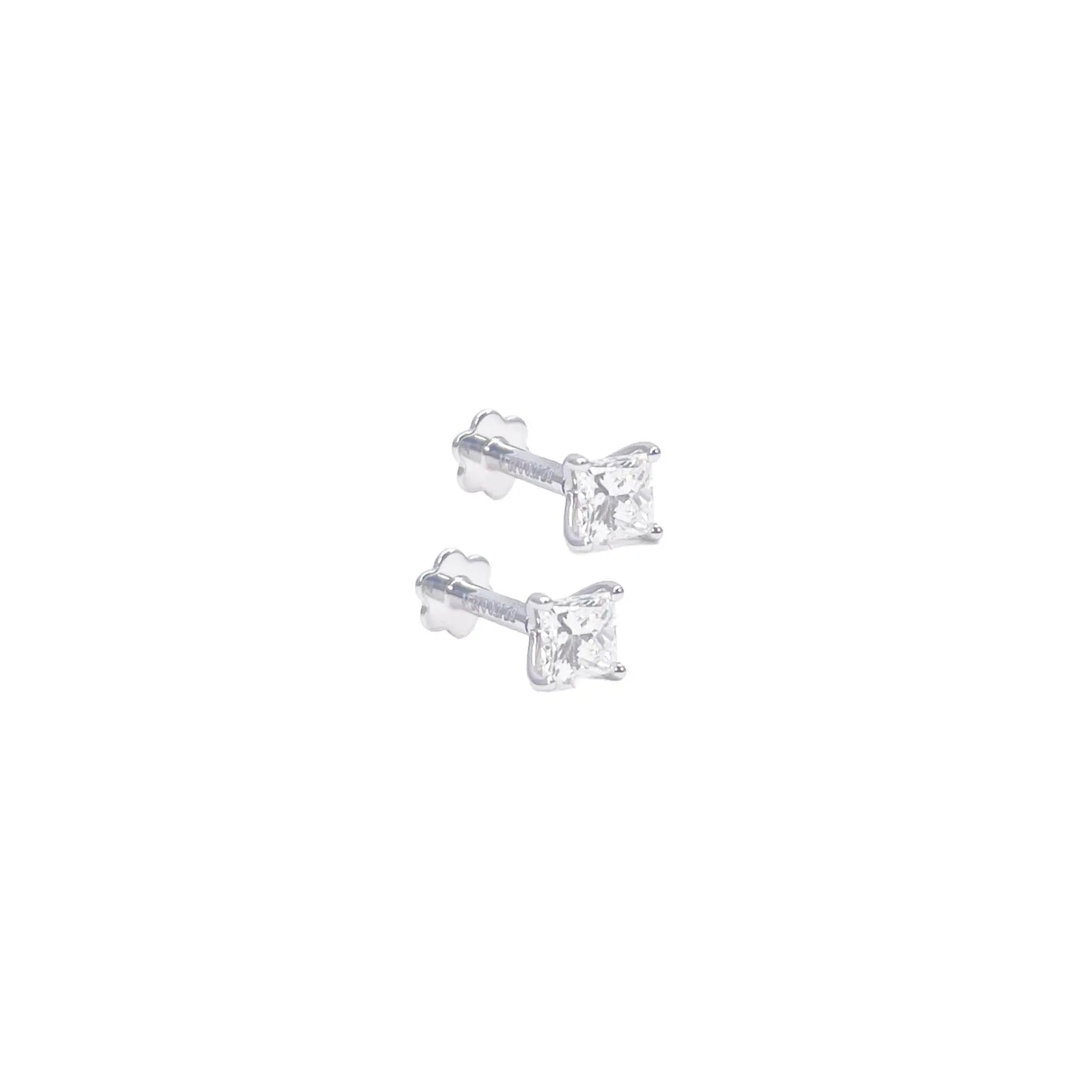 18ct Gold Natural Princess Diamond Stud Earrings 0.40ct 4 Claw Certified 