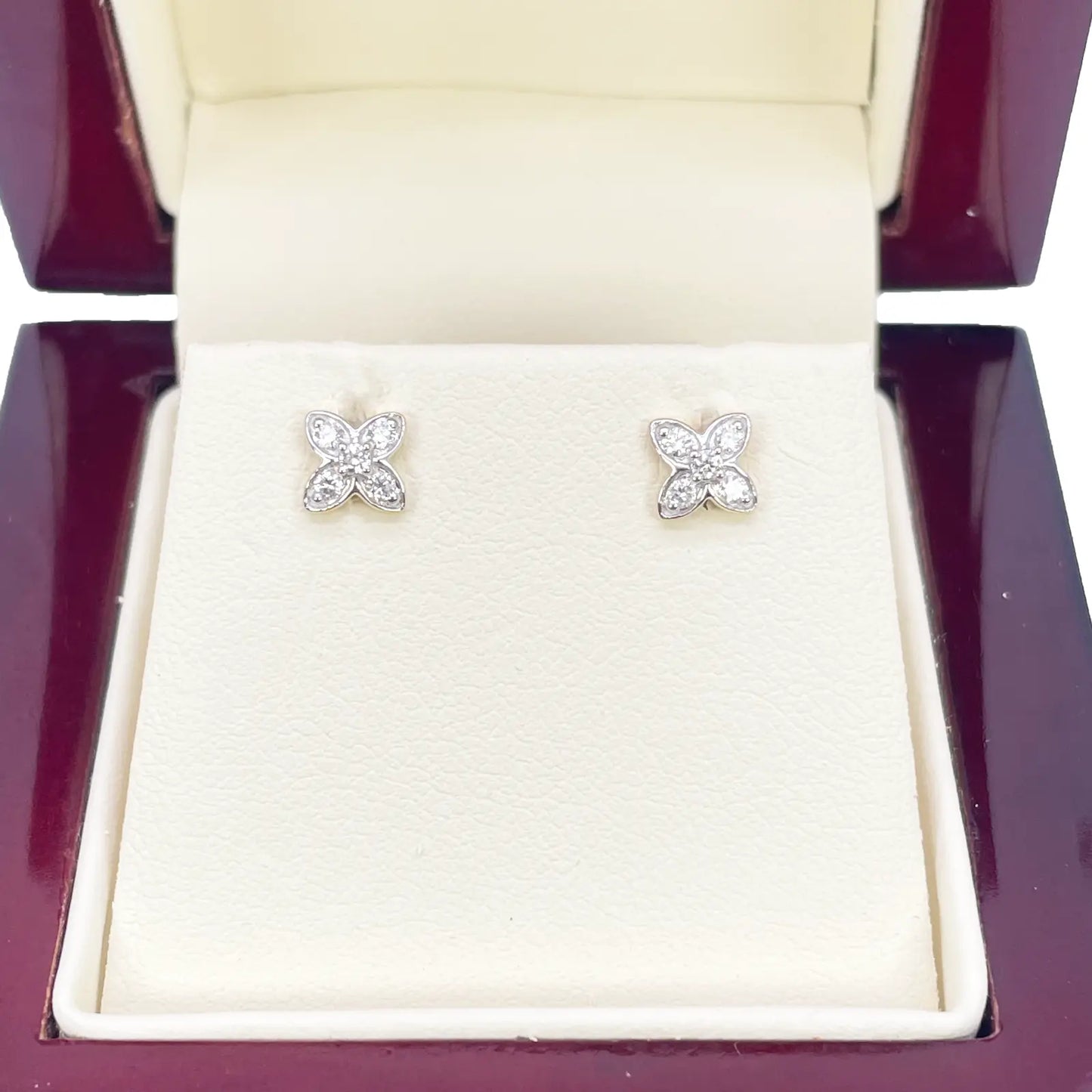 18ct Gold Natural Round Diamond Flower Childrens Stud Earrings 0.14ct 
