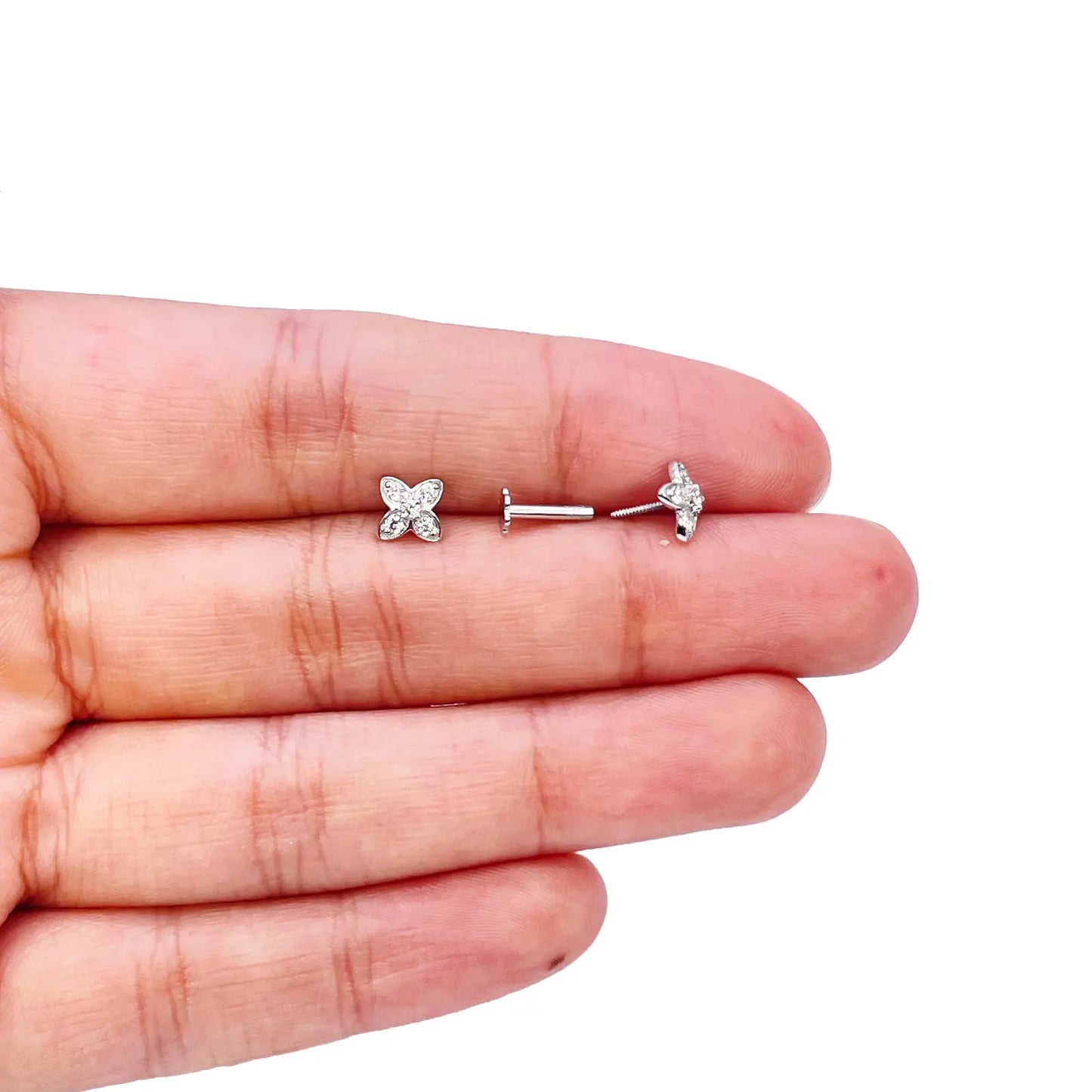 18ct Gold Natural Round Diamond Flower Childrens Stud Earrings 0.14ct 